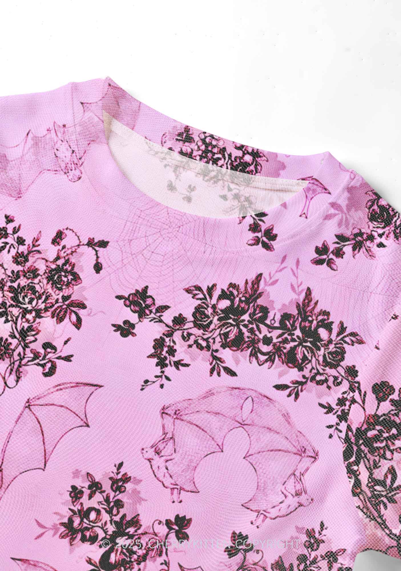 Pink Bat Y2K Mesh Crop Top Cherrykitten