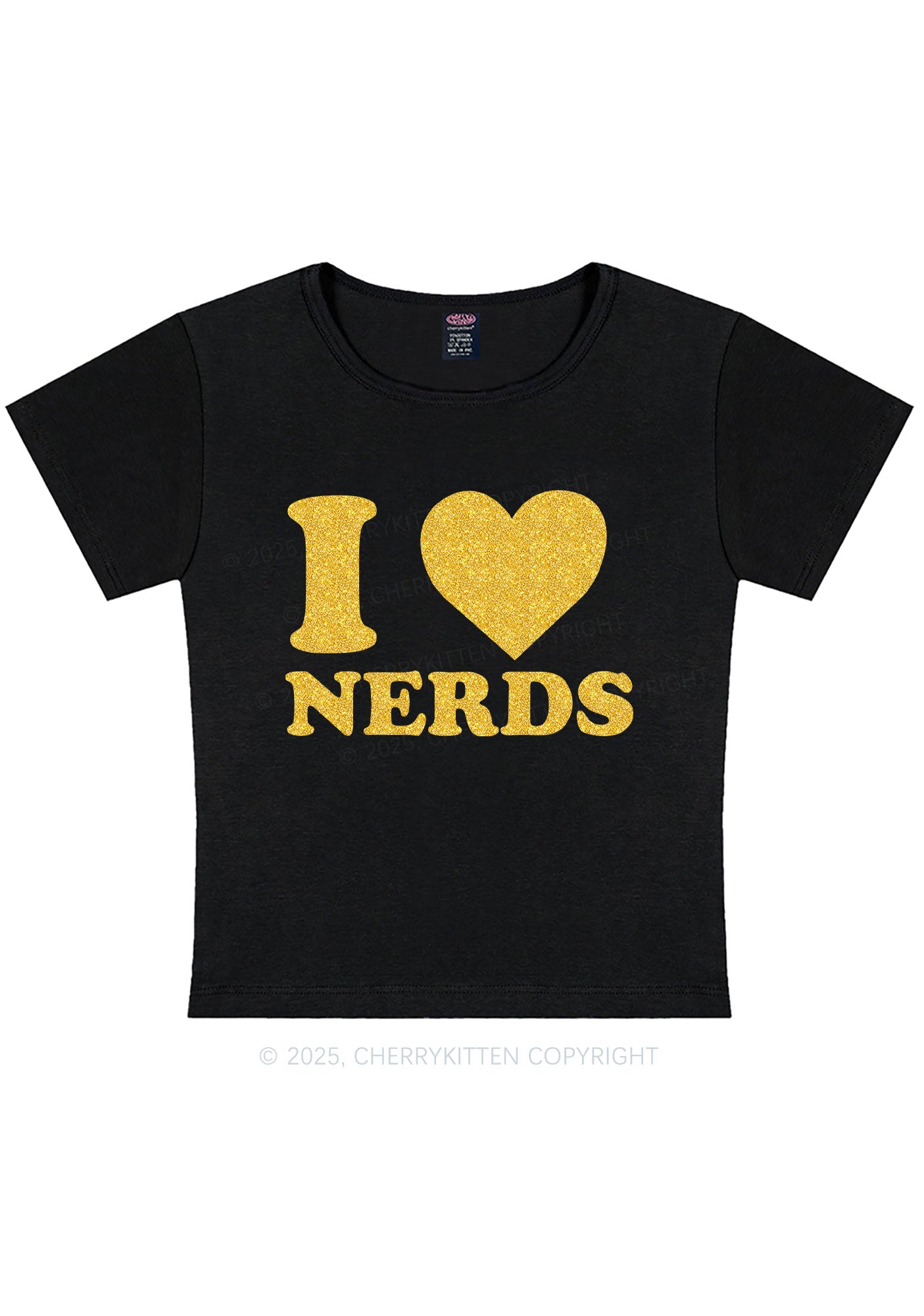 Glitter I Love Nerds Y2K Baby Tee Cherrykitten