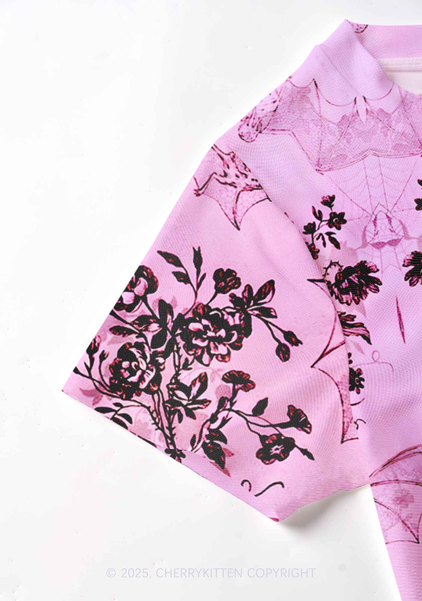Pink Bat Y2K Mesh Crop Top Cherrykitten