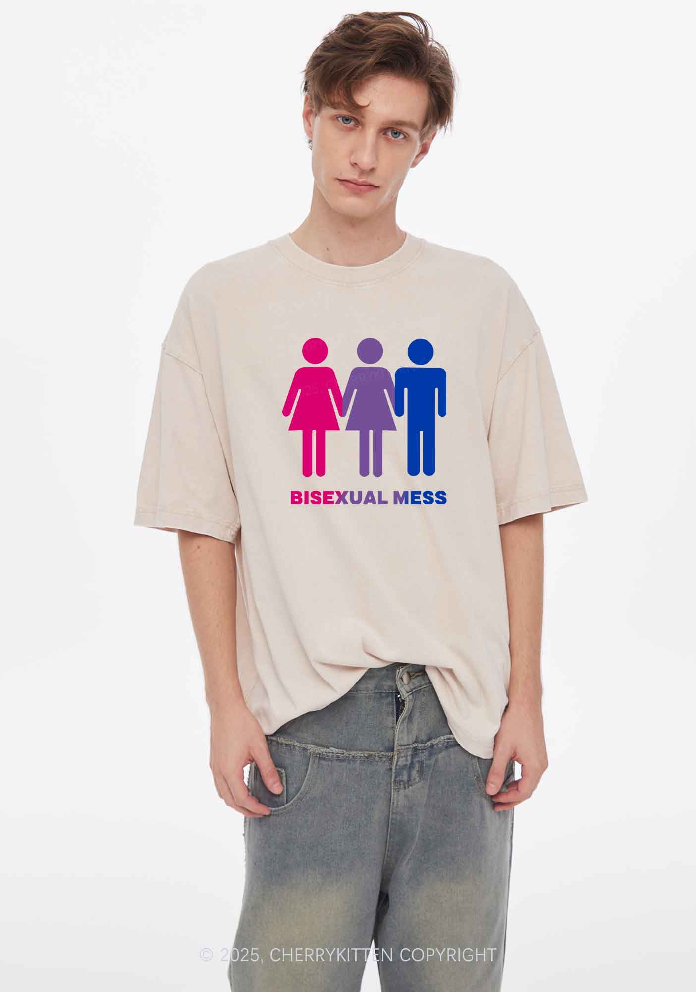 Bisexual Mess Love Pride Y2K Shirts Washed Tee Cherrykitten