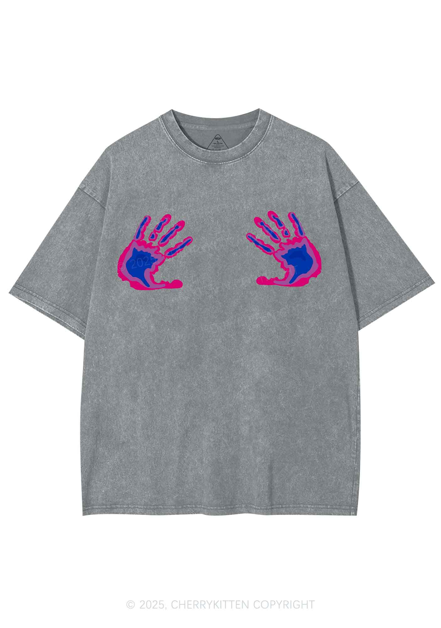 Bisexual Thermal Hands Pride Y2K Shirts Washed Tee Cherrykitten