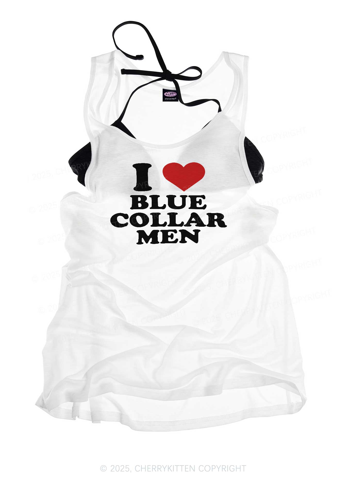 I Love Blue Collar Men Y2K Sheer Boyfriend Tank Cherrykitten