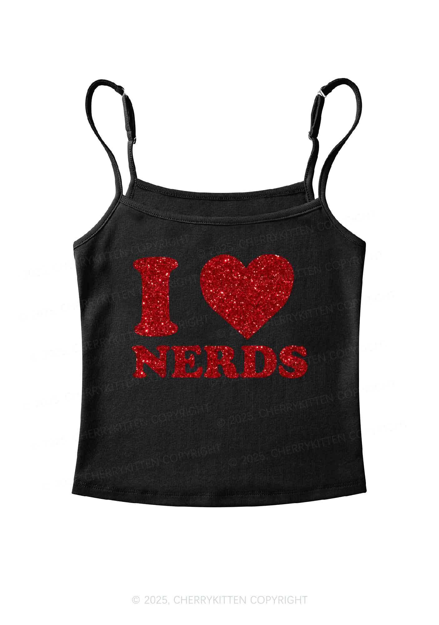 Glitter I Love Nerds Y2K Spaghetti Strap Cami Cherrykitten