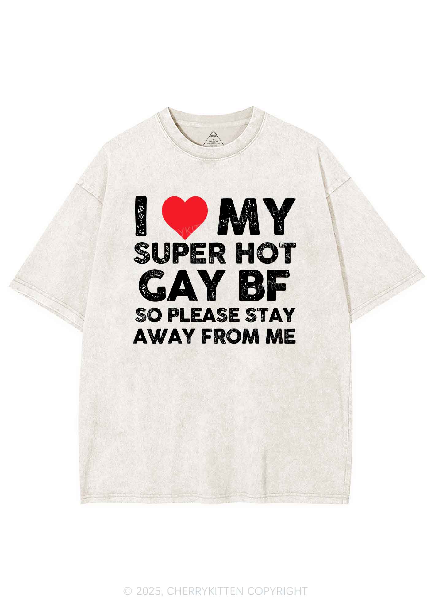 I Love My Hot BF Pride Y2K Shirts Washed Tee Cherrykitten