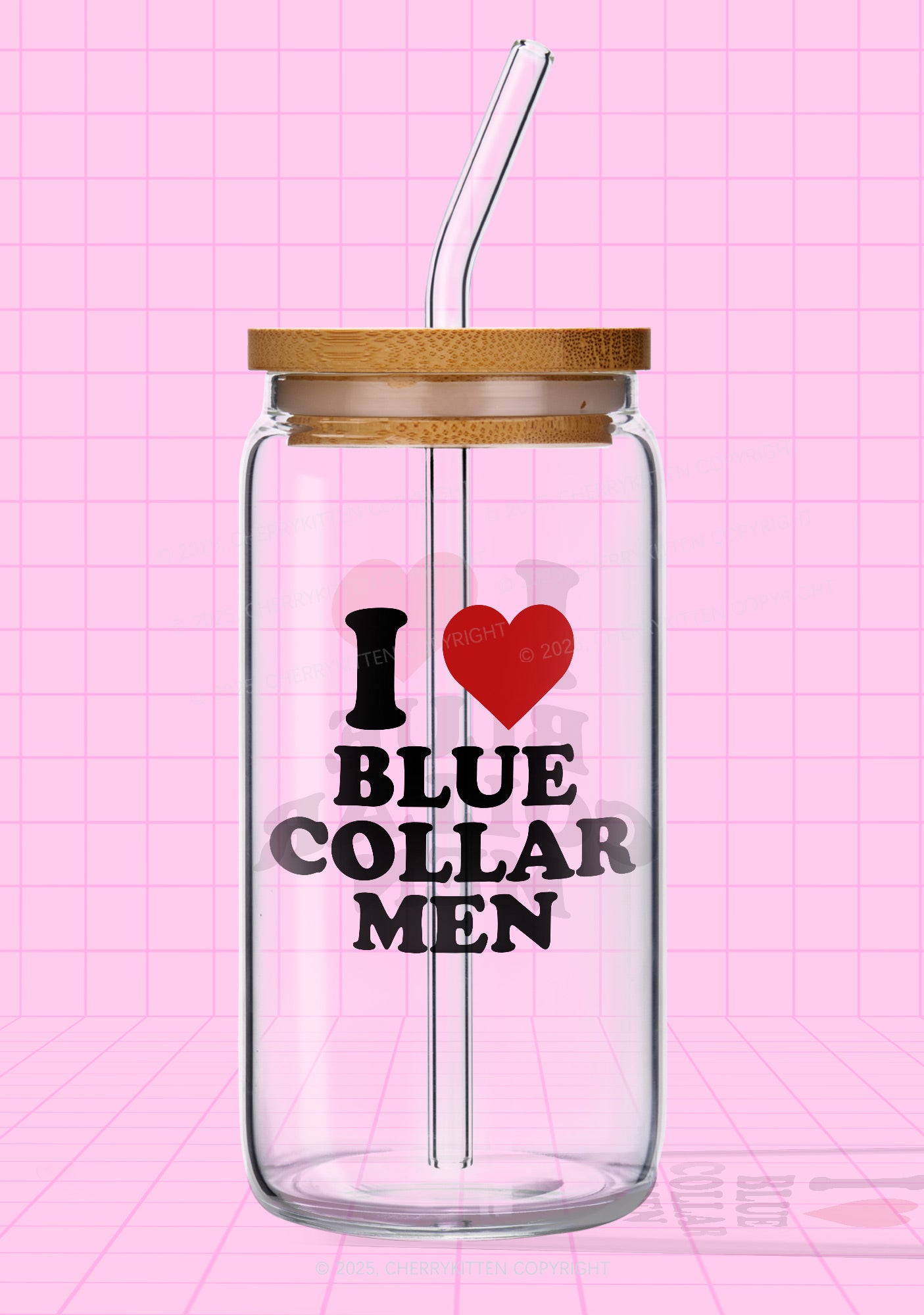 I Love Blue Collar Men Y2K Printed Glass Cup Cherrykitten