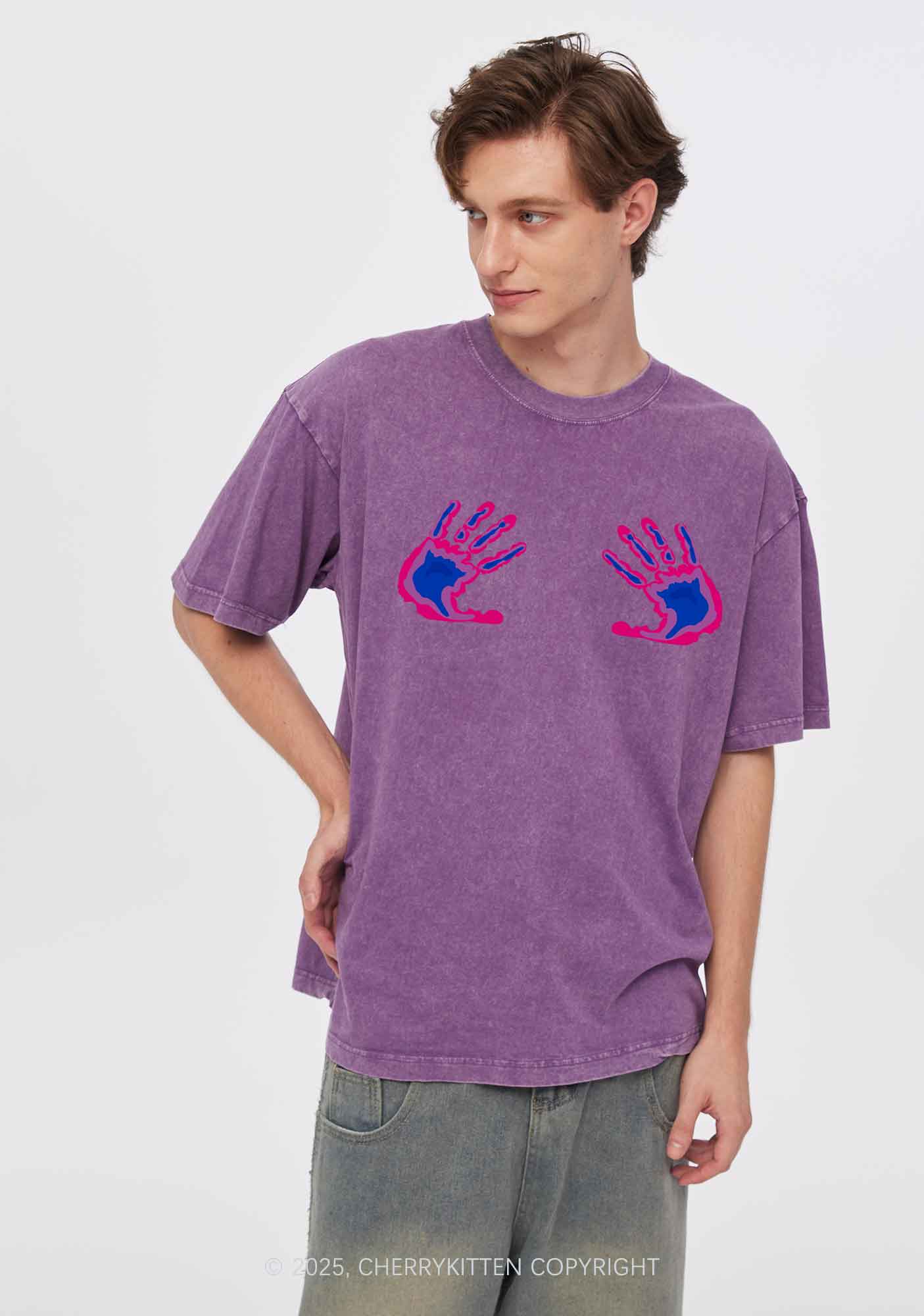 Bisexual Thermal Hands Pride Y2K Shirts Washed Tee Cherrykitten
