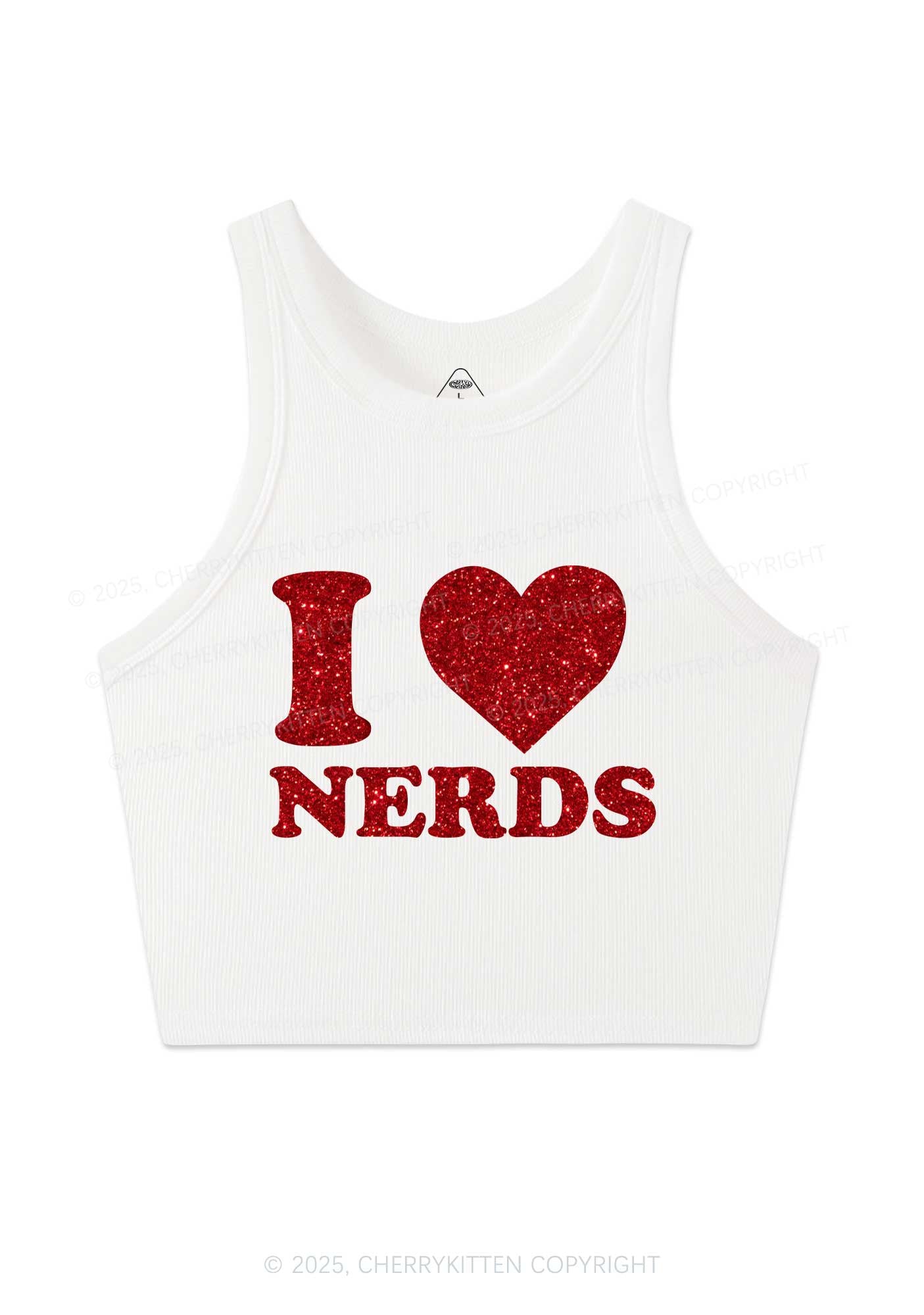 Glitter I Love Nerds Y2K Crop Tank Top Cherrykitten