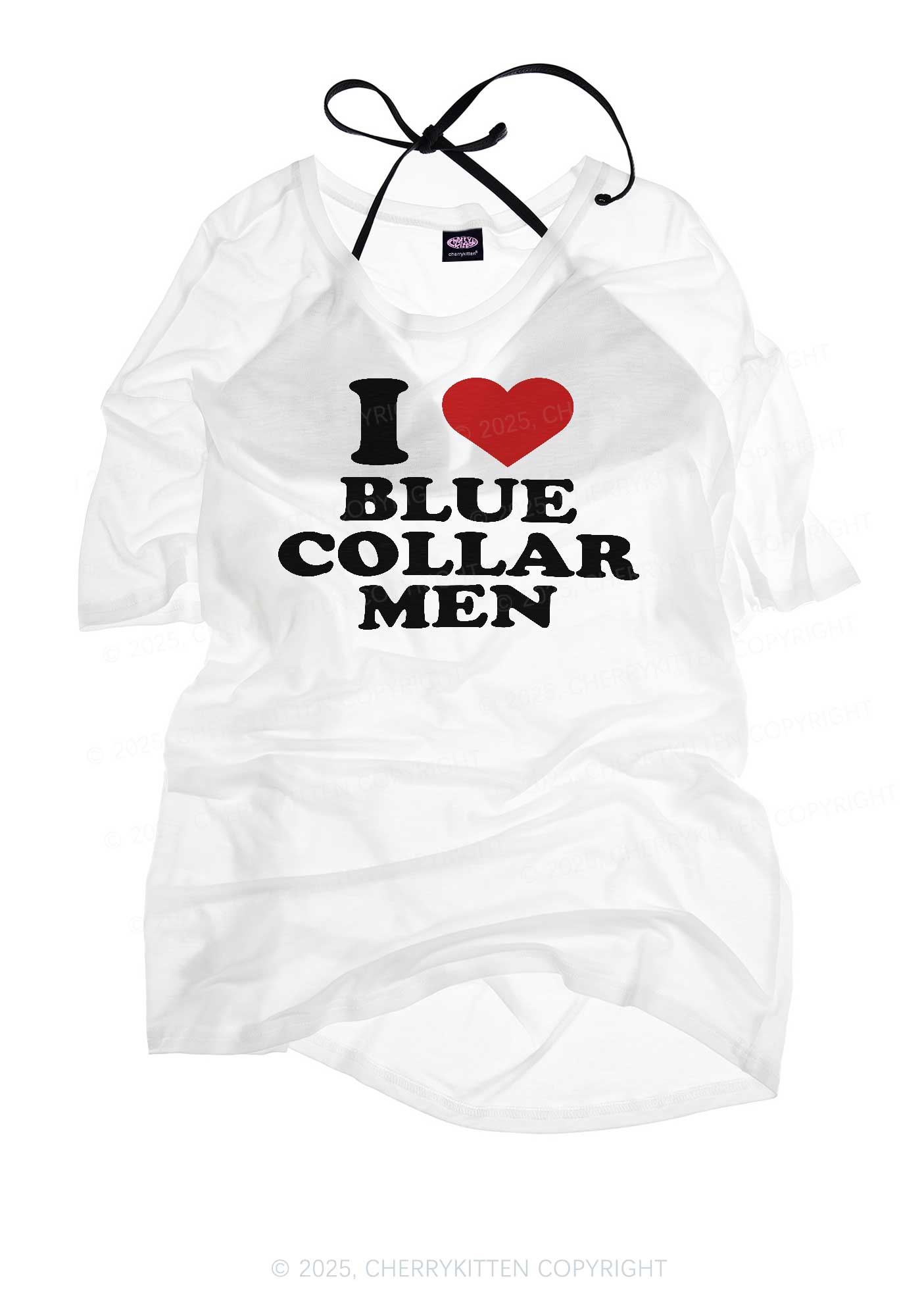 I Love Blue Collar Men Y2K Sheer Boyfriend Tee Cherrykitten