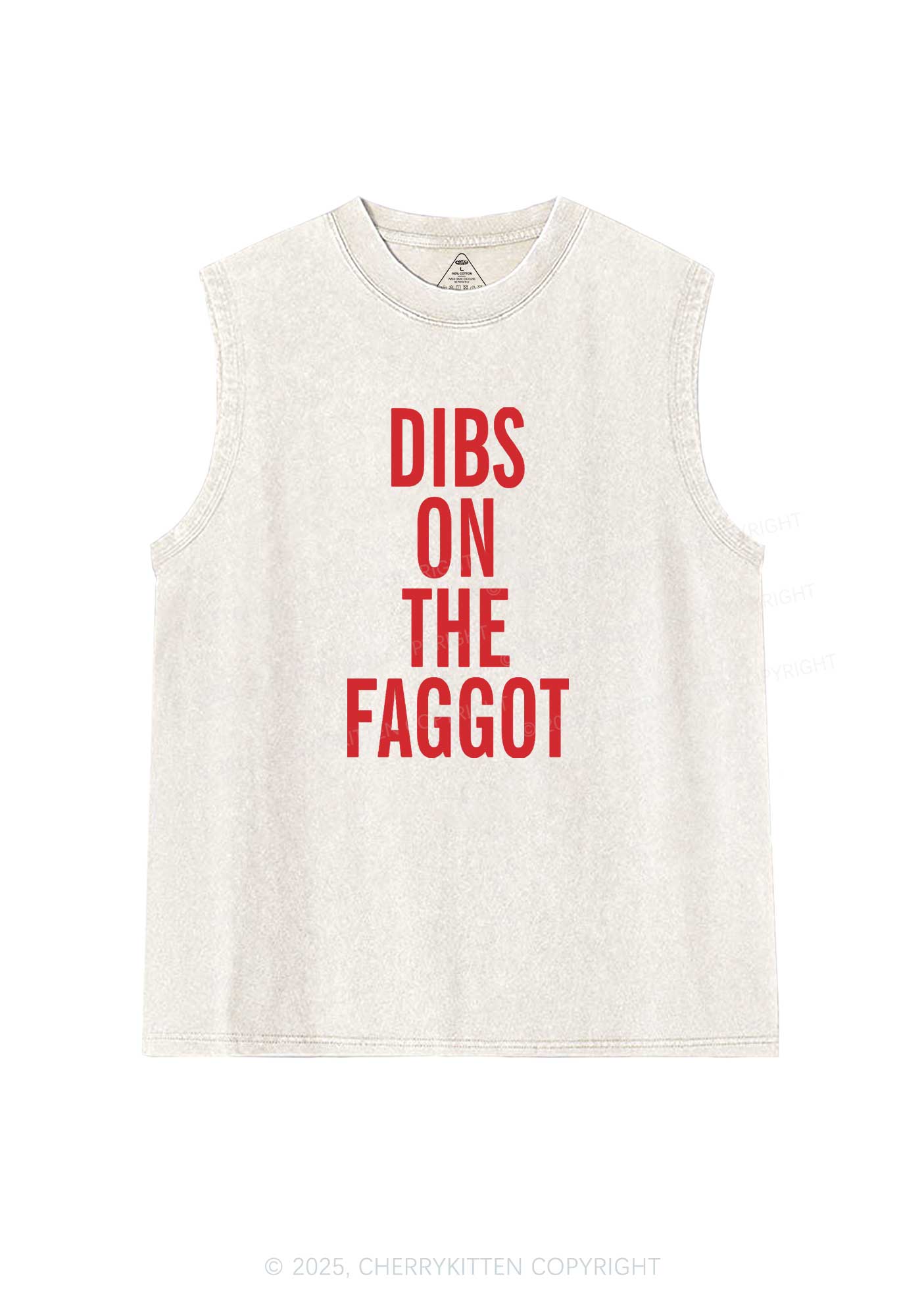 Dibs On The Faggot Pride Y2K Washed Muscle Tank Cherrykitten