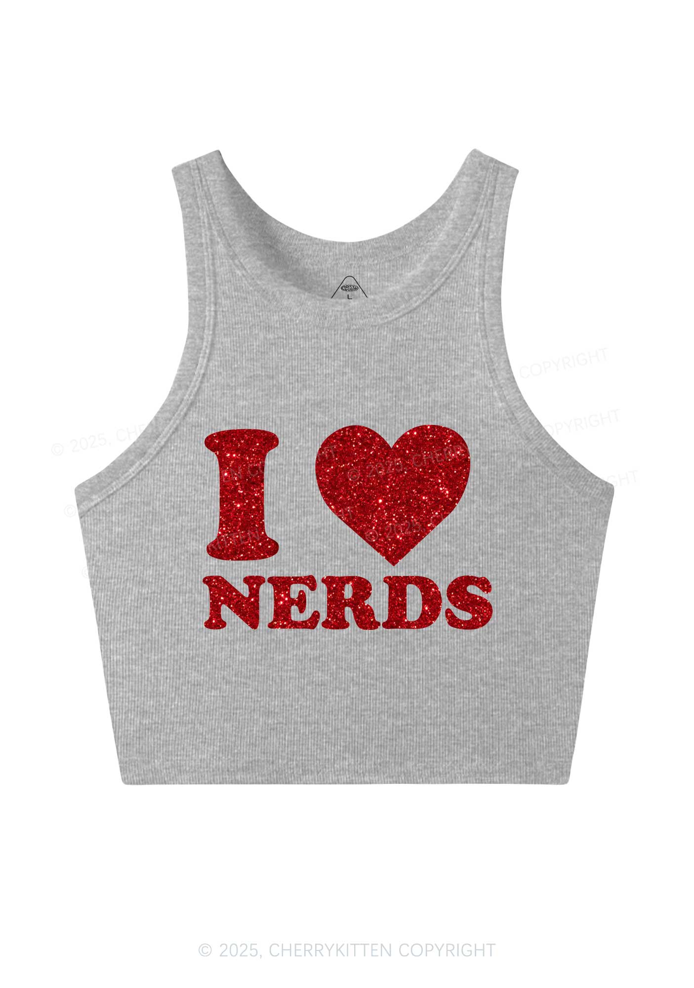 Glitter I Love Nerds Y2K Crop Tank Top Cherrykitten