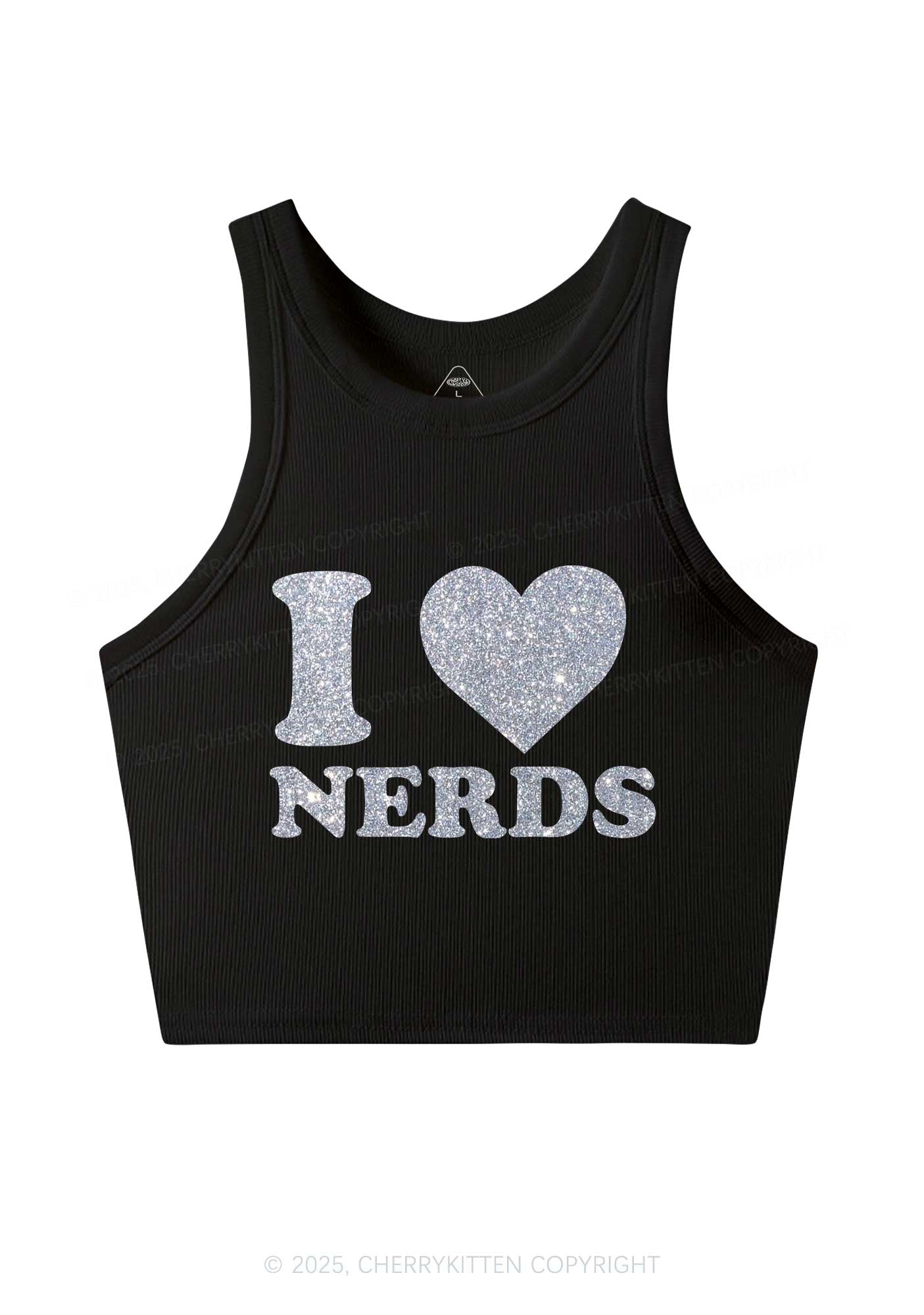 Glitter I Love Nerds Y2K Crop Tank Top Cherrykitten