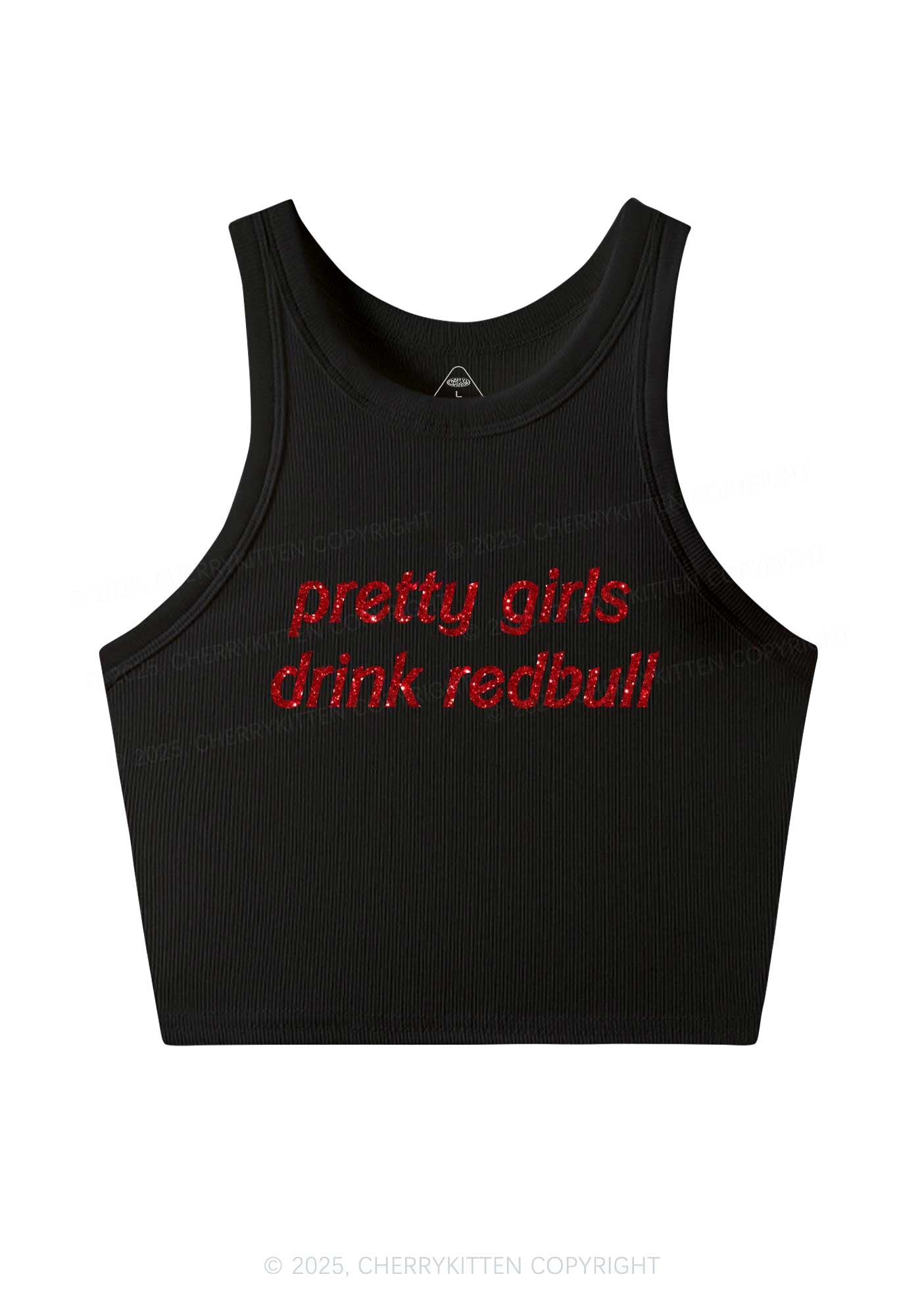 Glitter Pretty Girls Drink Redbull Y2K Crop Tank Top Cherrykitten