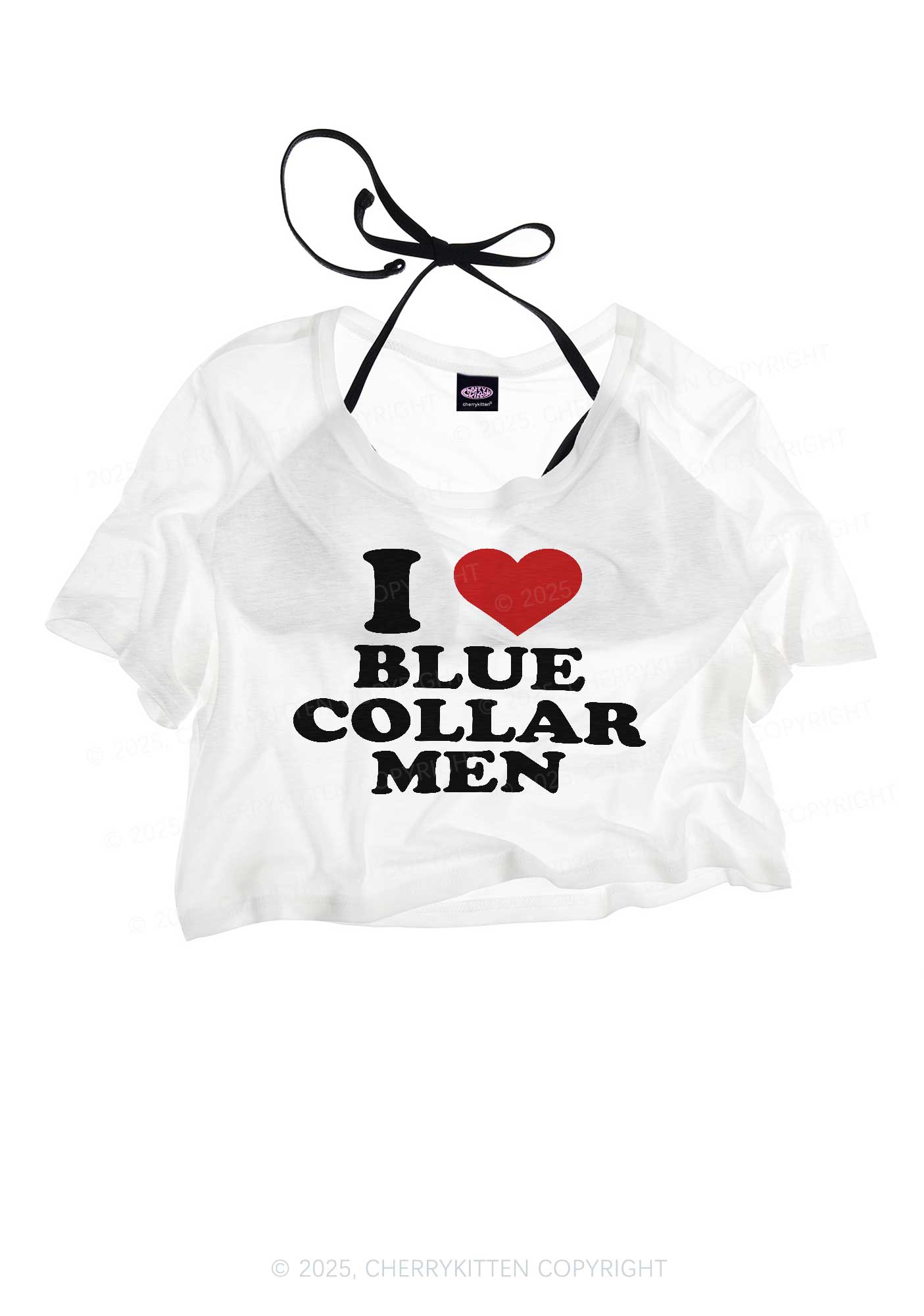 I Love Blue Collar Men Y2K Sheer Crop Tee Cherrykitten