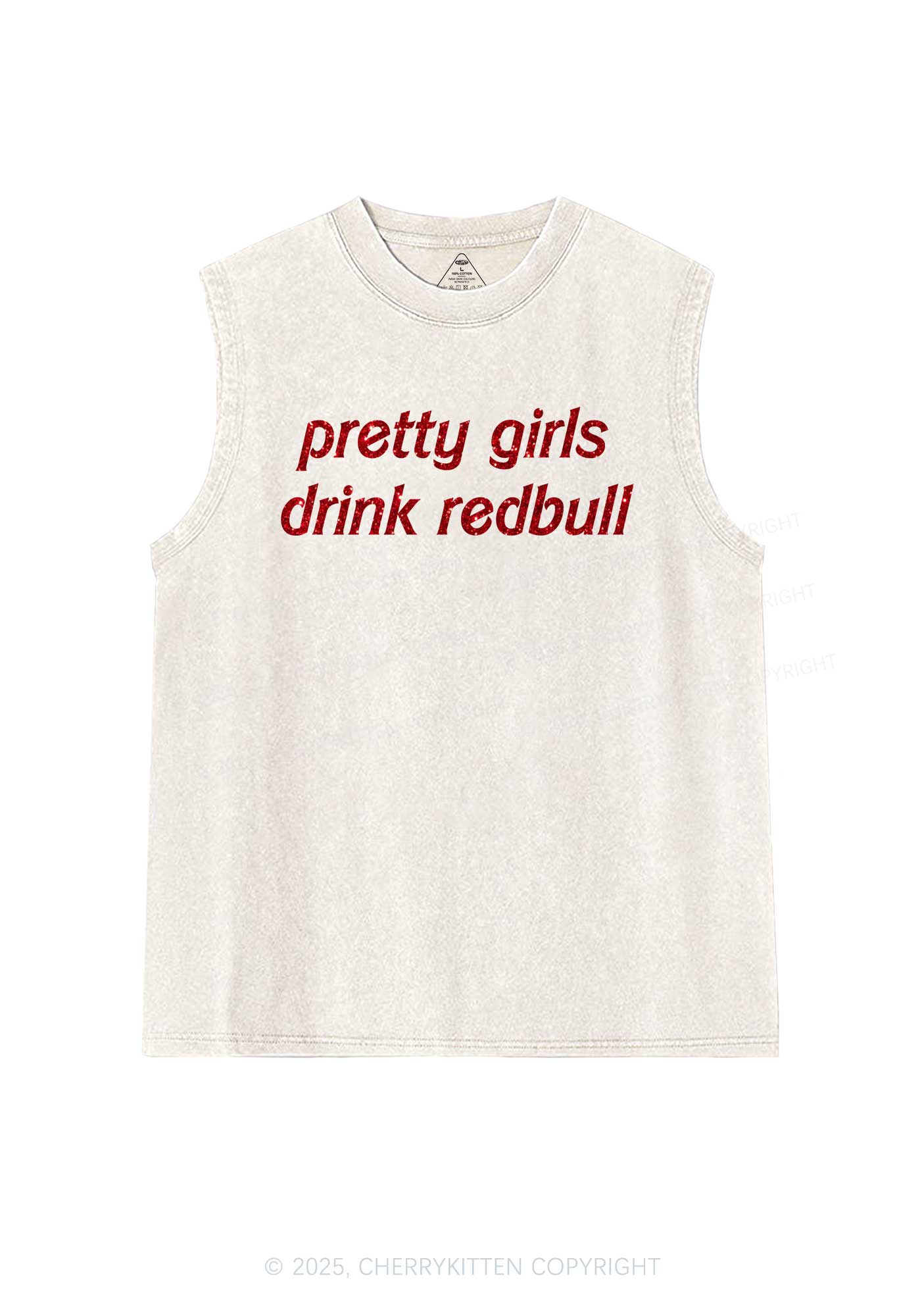 Glitter Pretty Girls Drink Redbull Y2K Washed Muscle Tank Cherrykitten