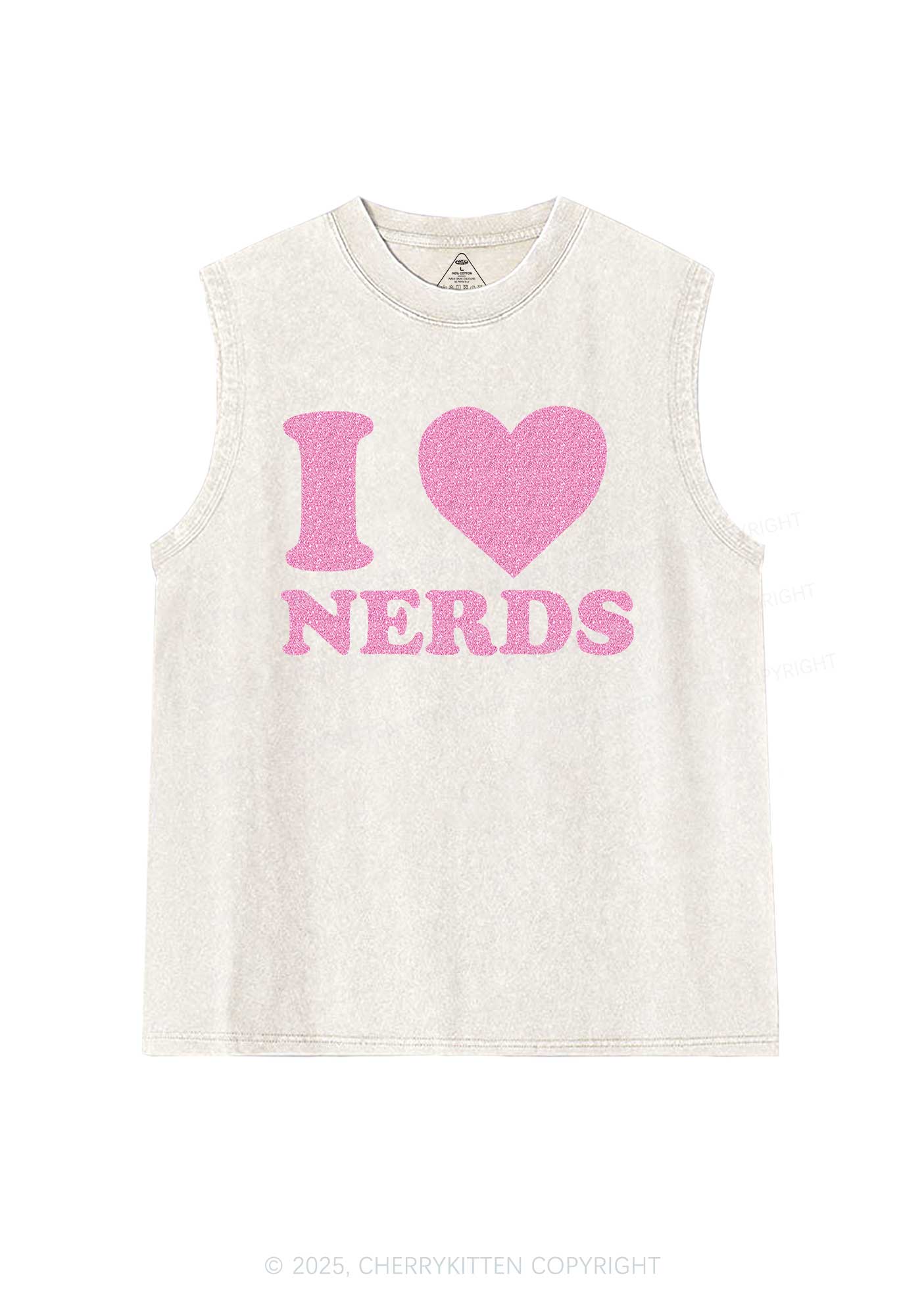Glitter I Love Nerds Y2K Washed Muscle Tank Cherrykitten
