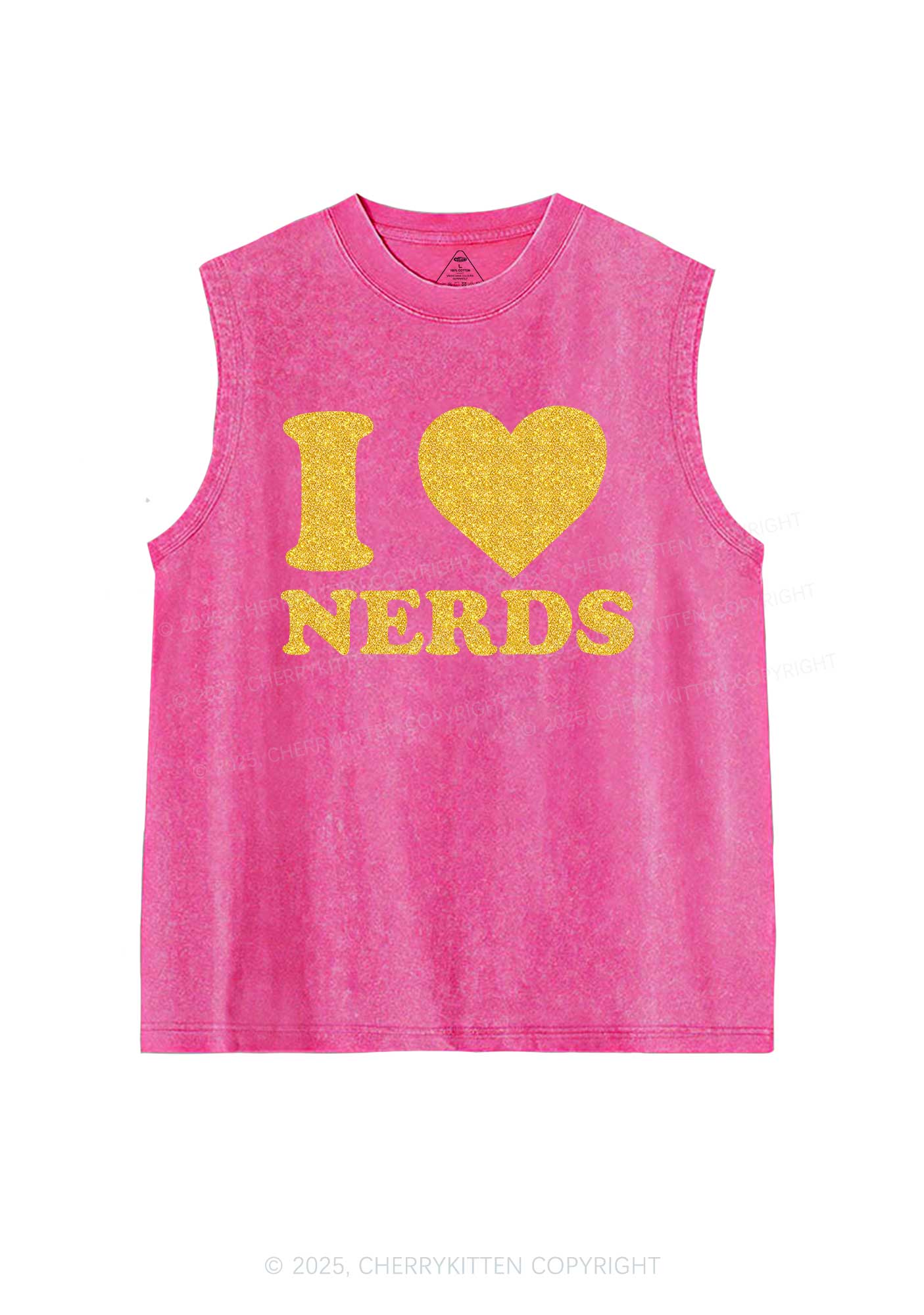 Glitter I Love Nerds Y2K Washed Muscle Tank Cherrykitten