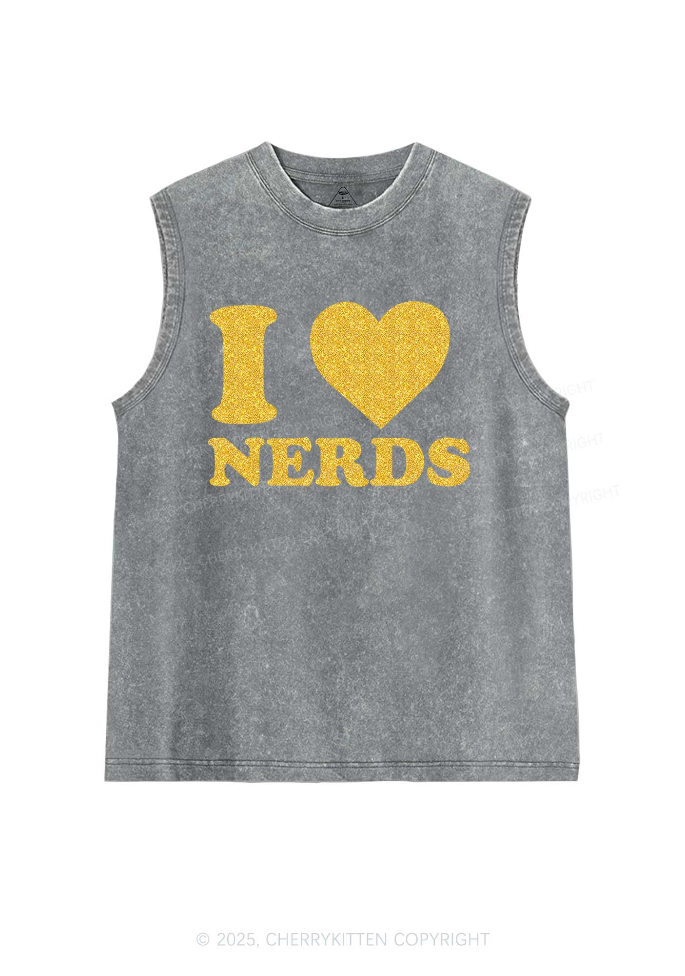 Glitter I Love Nerds Y2K Washed Muscle Tank Cherrykitten