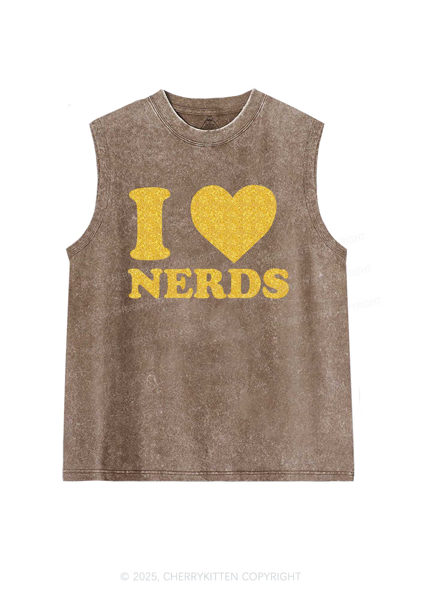 Glitter I Love Nerds Y2K Washed Muscle Tank Cherrykitten