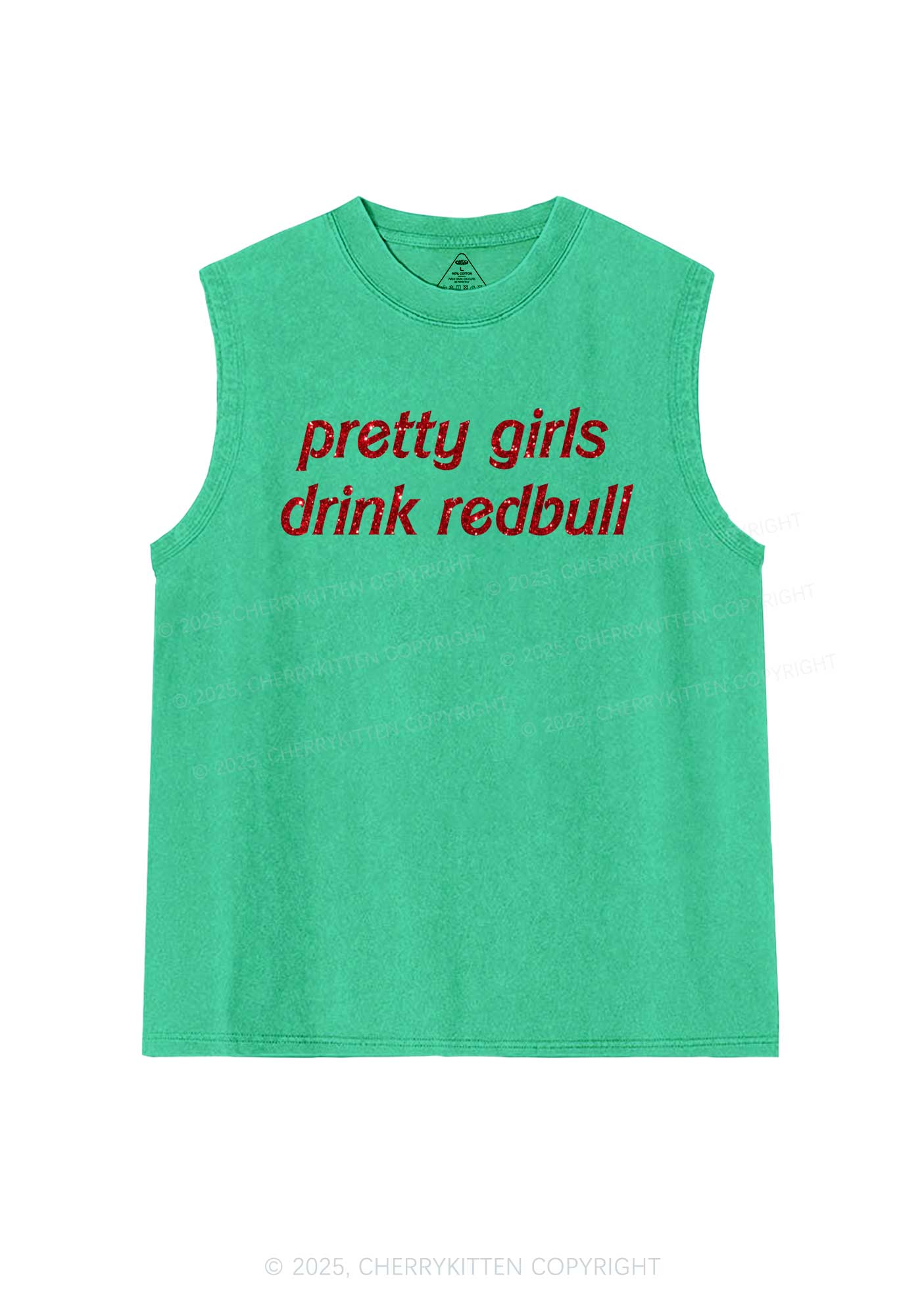 Glitter Pretty Girls Drink Redbull Y2K Washed Muscle Tank Cherrykitten