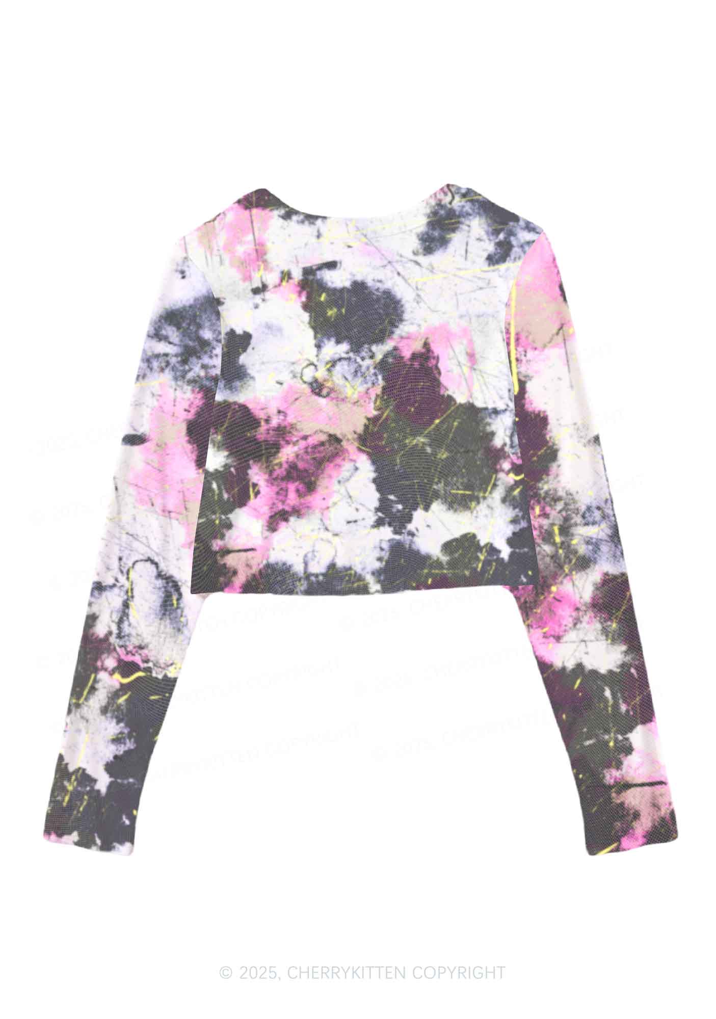 Ink Graffiti Y2K Mesh Long Sleeve Crop Top Cherrykitten