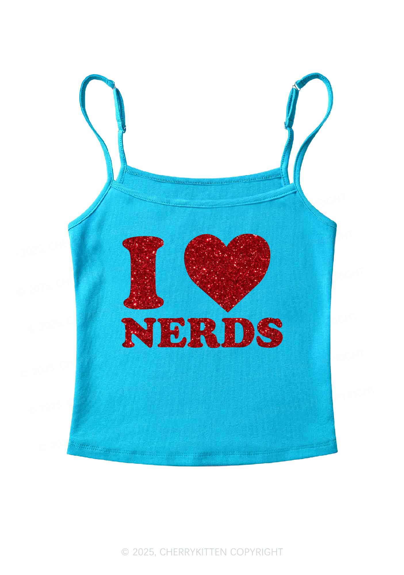 Glitter I Love Nerds Y2K Spaghetti Strap Cami Cherrykitten