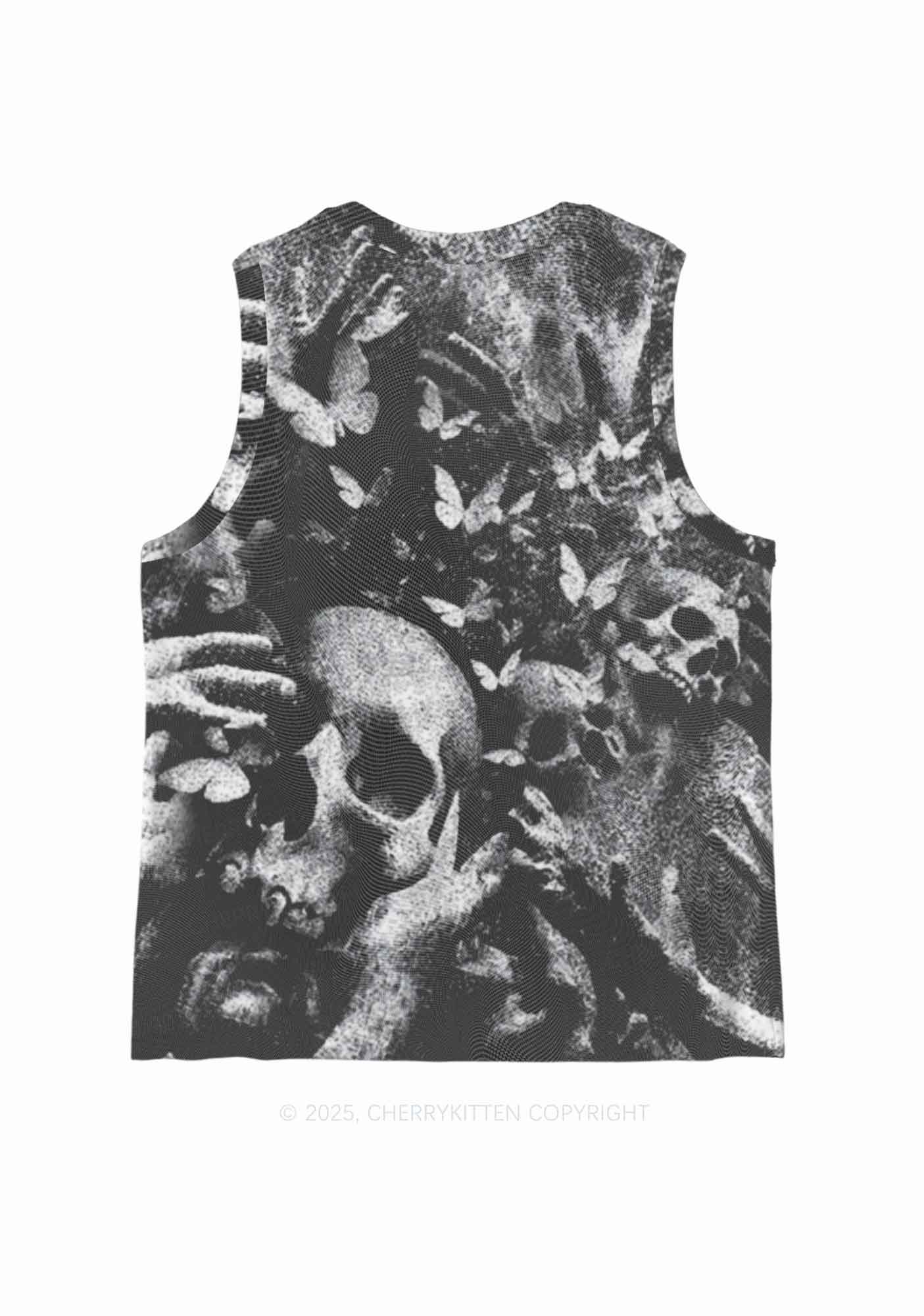 Halloween Gothic Skull Y2K Mesh Muscle Tank Cherrykitten