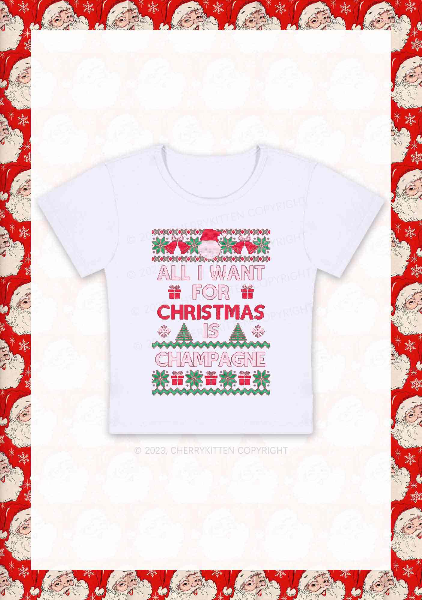 All I Want For Christmas Is Champagne Y2K Baby Tee Cherrykitten