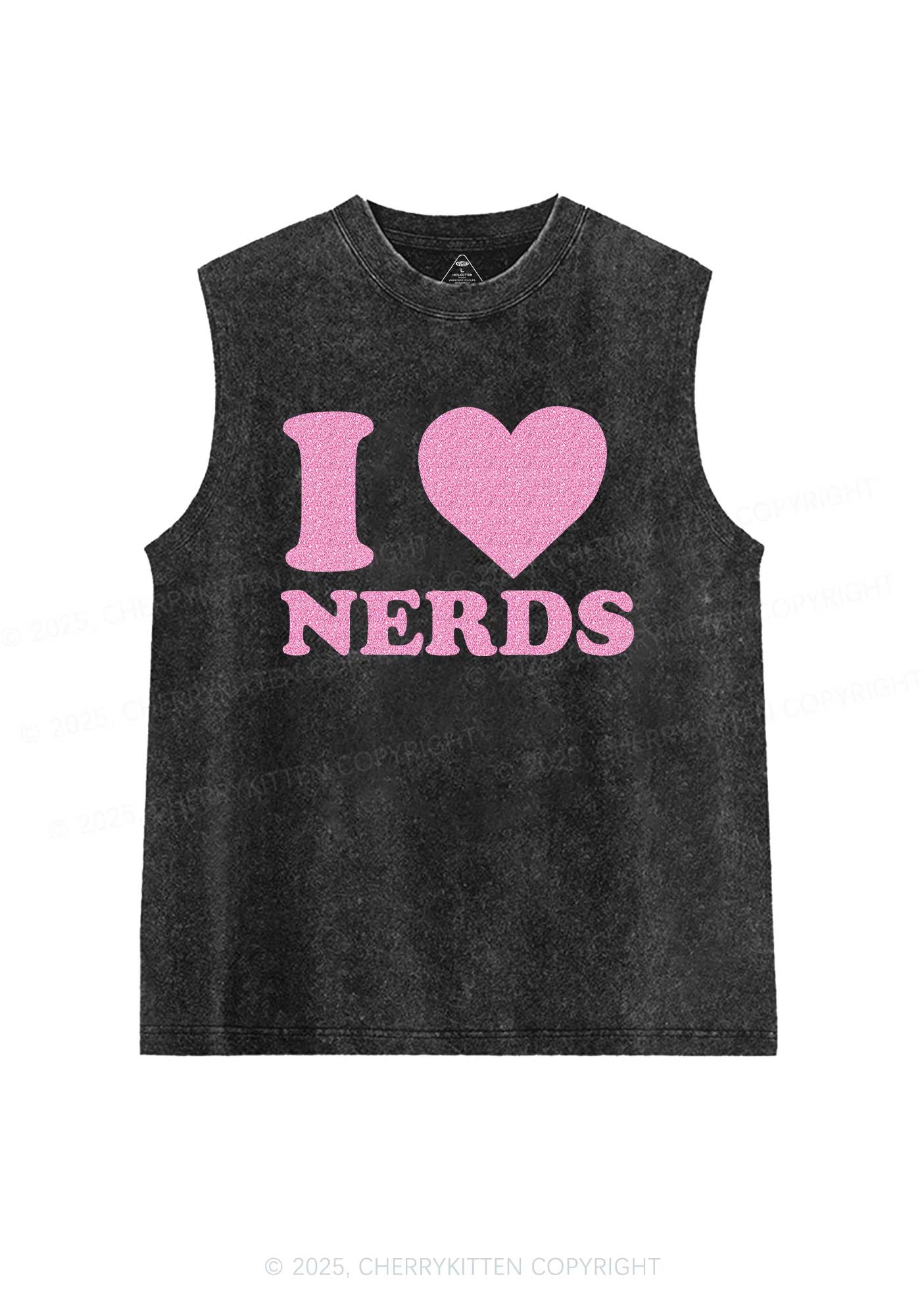 Glitter I Love Nerds Y2K Washed Muscle Tank Cherrykitten