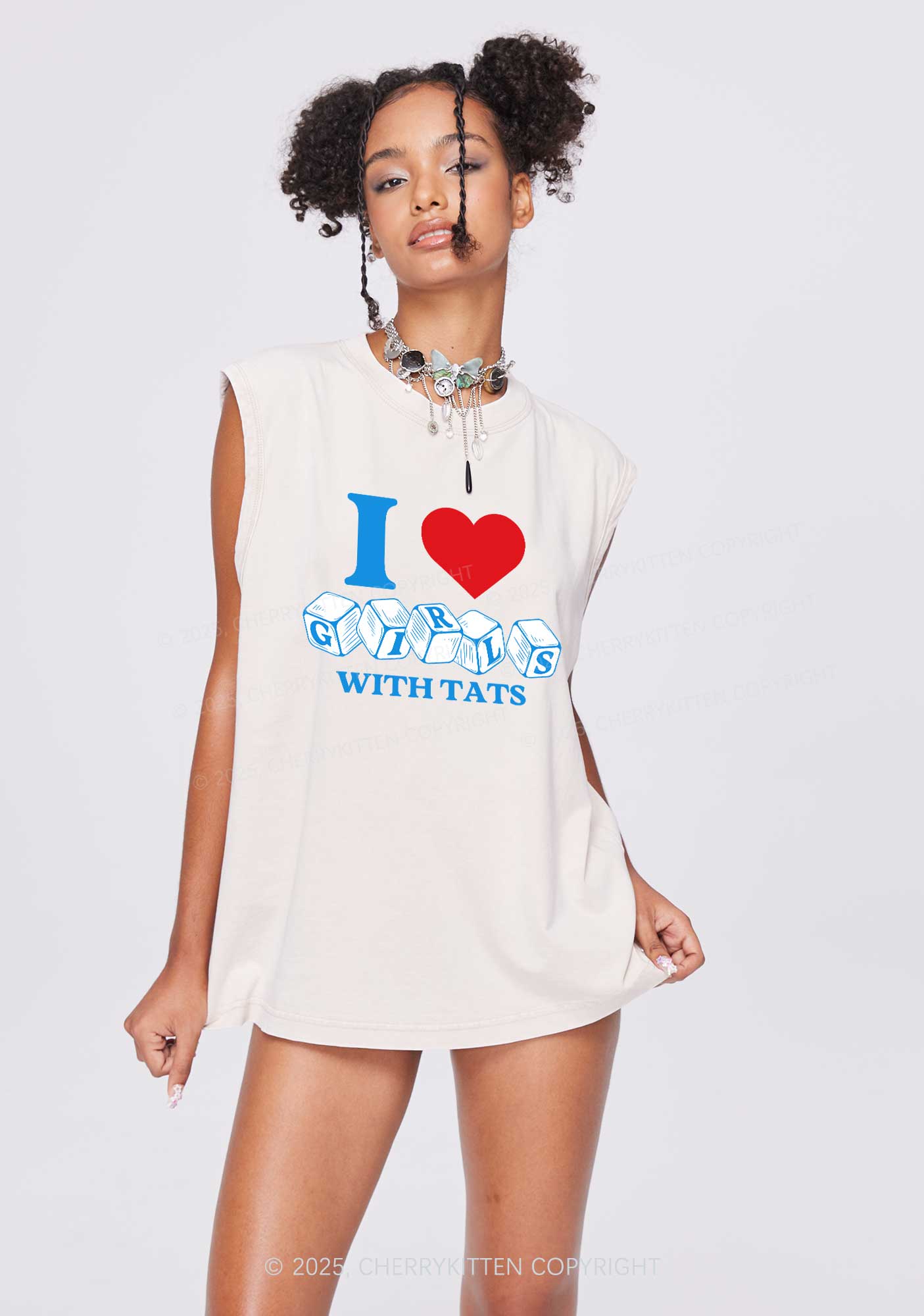I Love Girls With Tats Y2K Washed Muscle Tank Cherrykitten