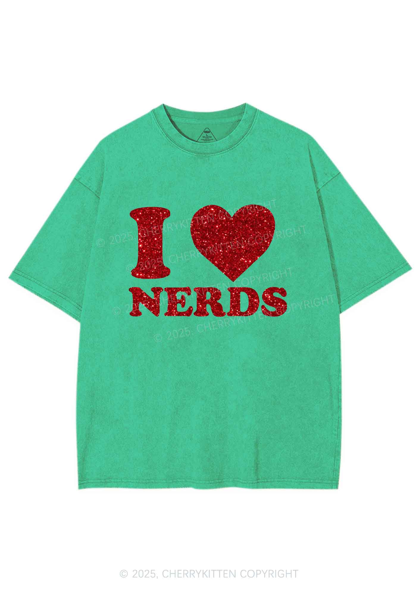 Glitter I Love Nerds Y2K Shirts Washed Tee Cherrykitten