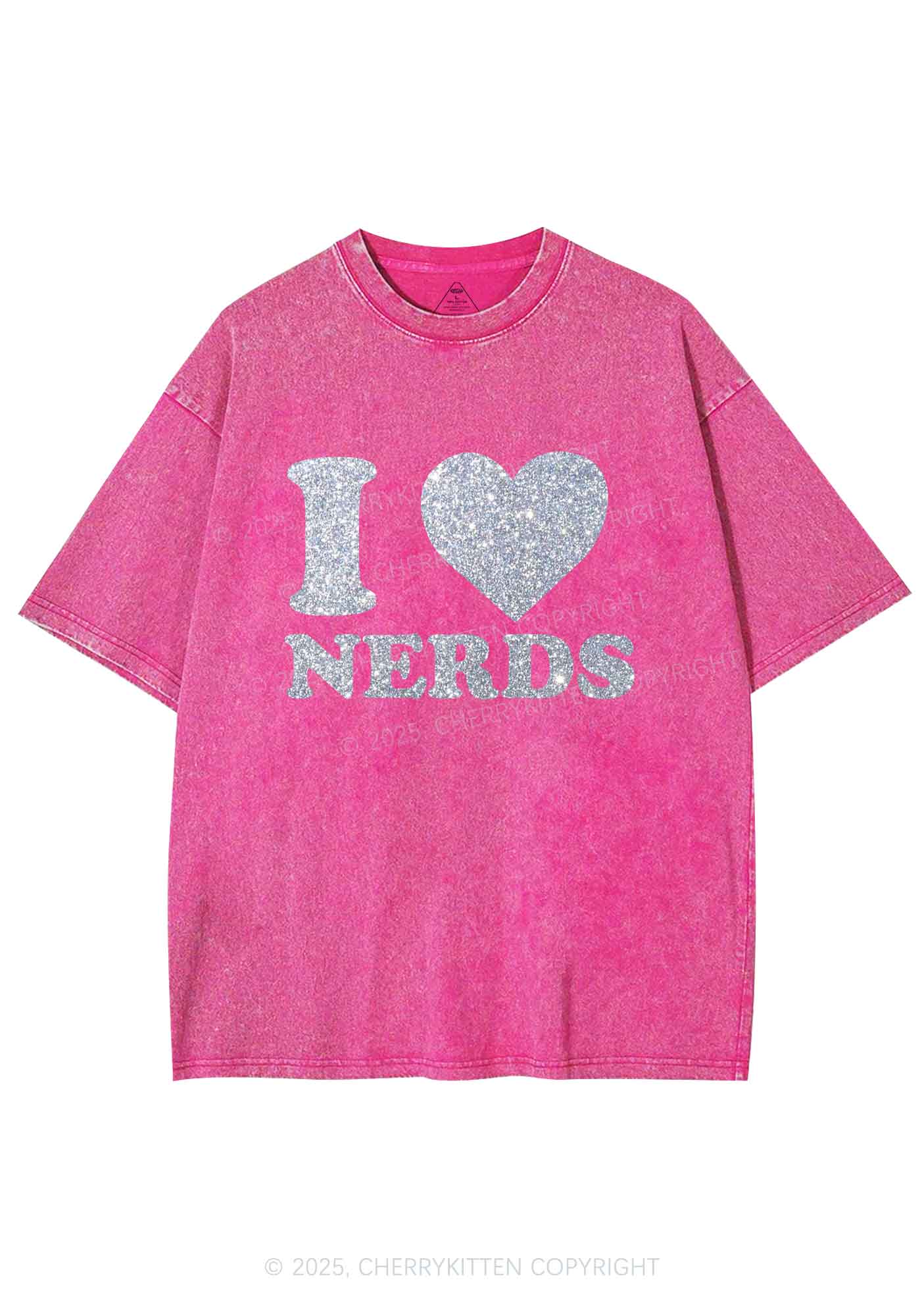 Glitter I Love Nerds Y2K Shirts Washed Tee Cherrykitten