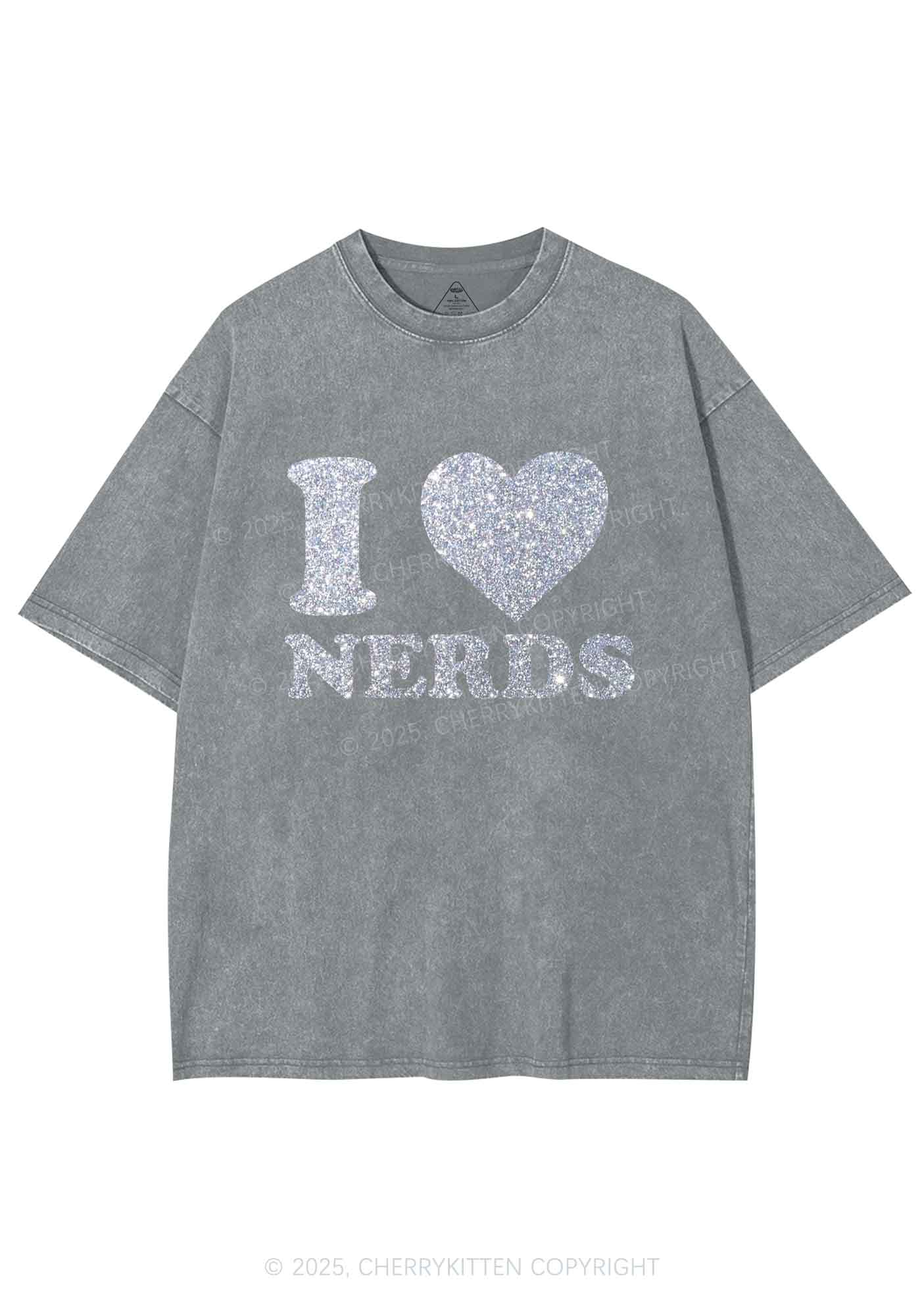 Glitter I Love Nerds Y2K Shirts Washed Tee Cherrykitten