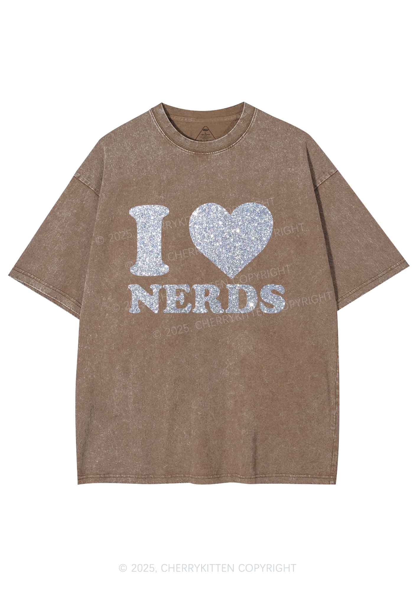 Glitter I Love Nerds Y2K Shirts Washed Tee Cherrykitten