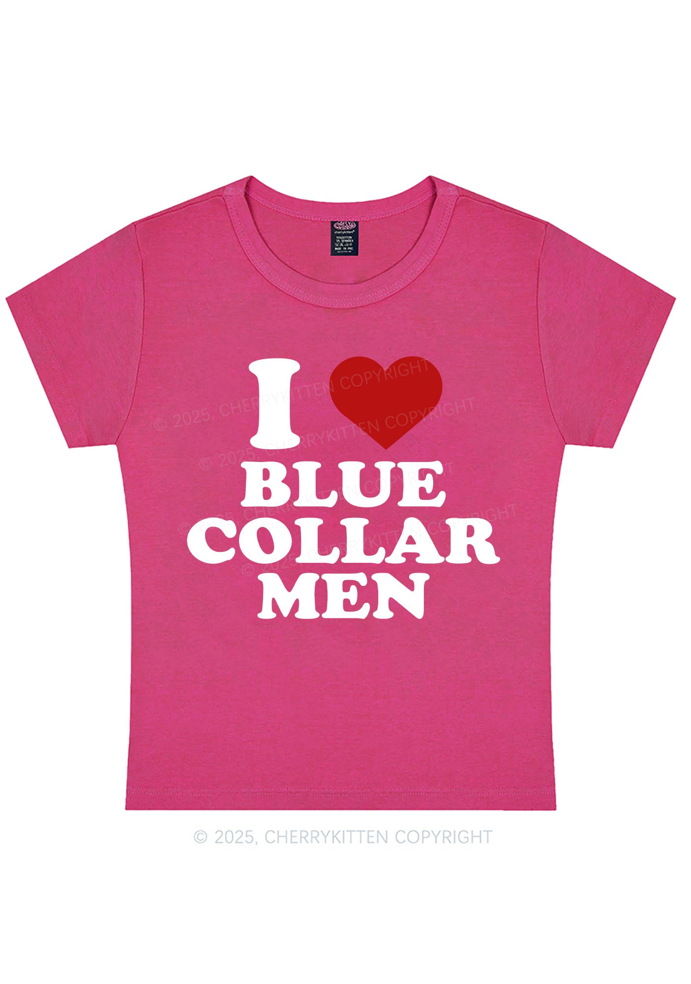 I Love Blue Collar Men Y2K Baby Tee Cherrykitten