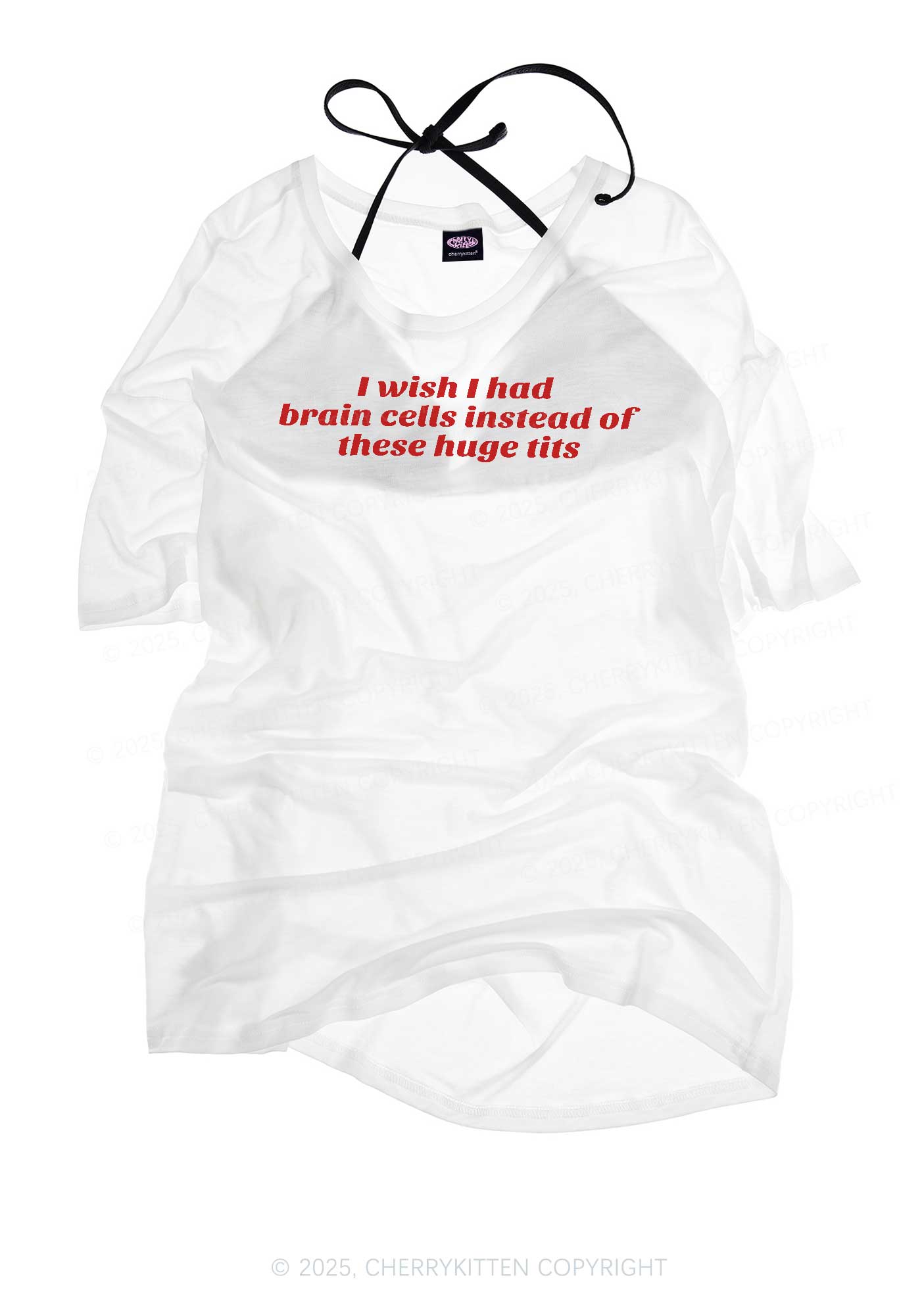 I Wish Brain Cells Y2K Sheer Boyfriend Tee Cherrykitten
