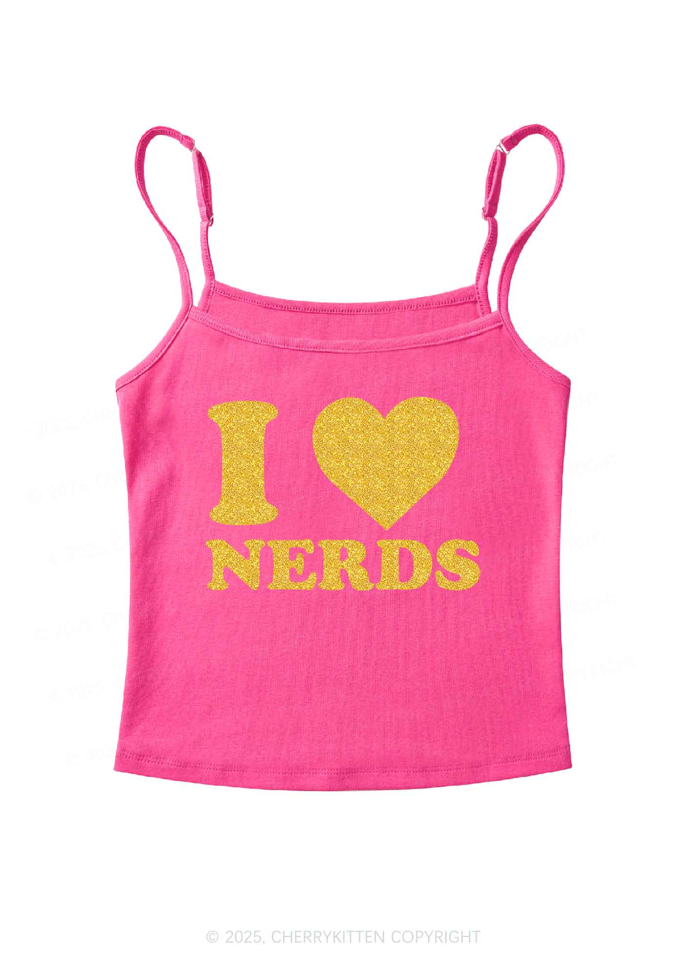 Glitter I Love Nerds Y2K Spaghetti Strap Cami Cherrykitten