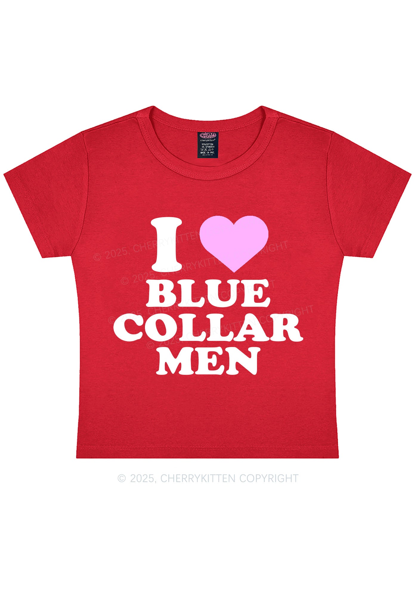 I Love Blue Collar Men Y2K Baby Tee Cherrykitten