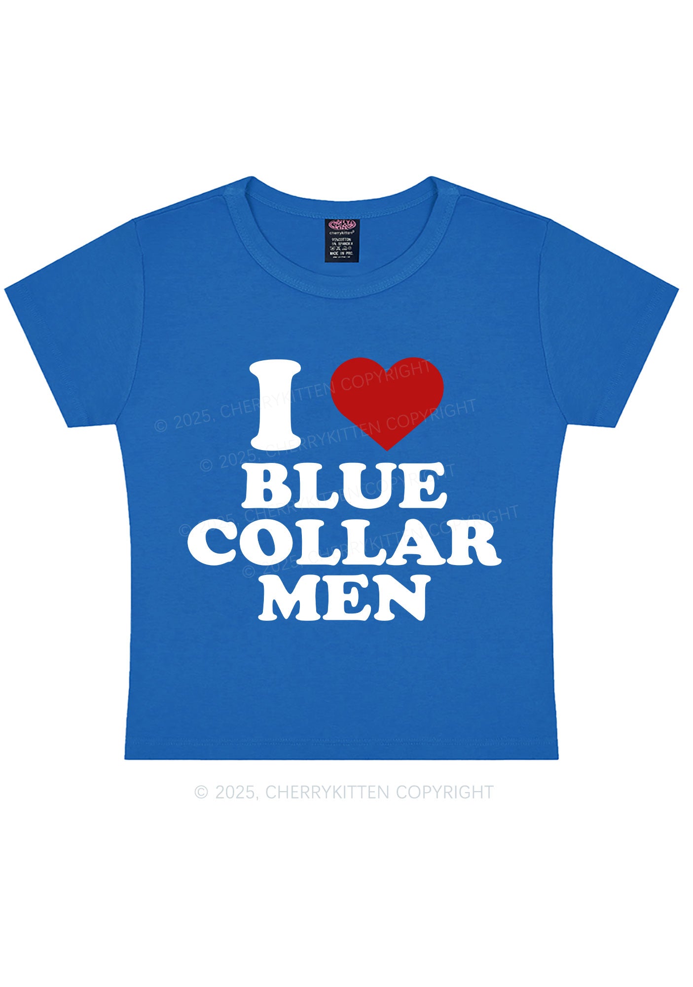 I Love Blue Collar Men Y2K Baby Tee Cherrykitten