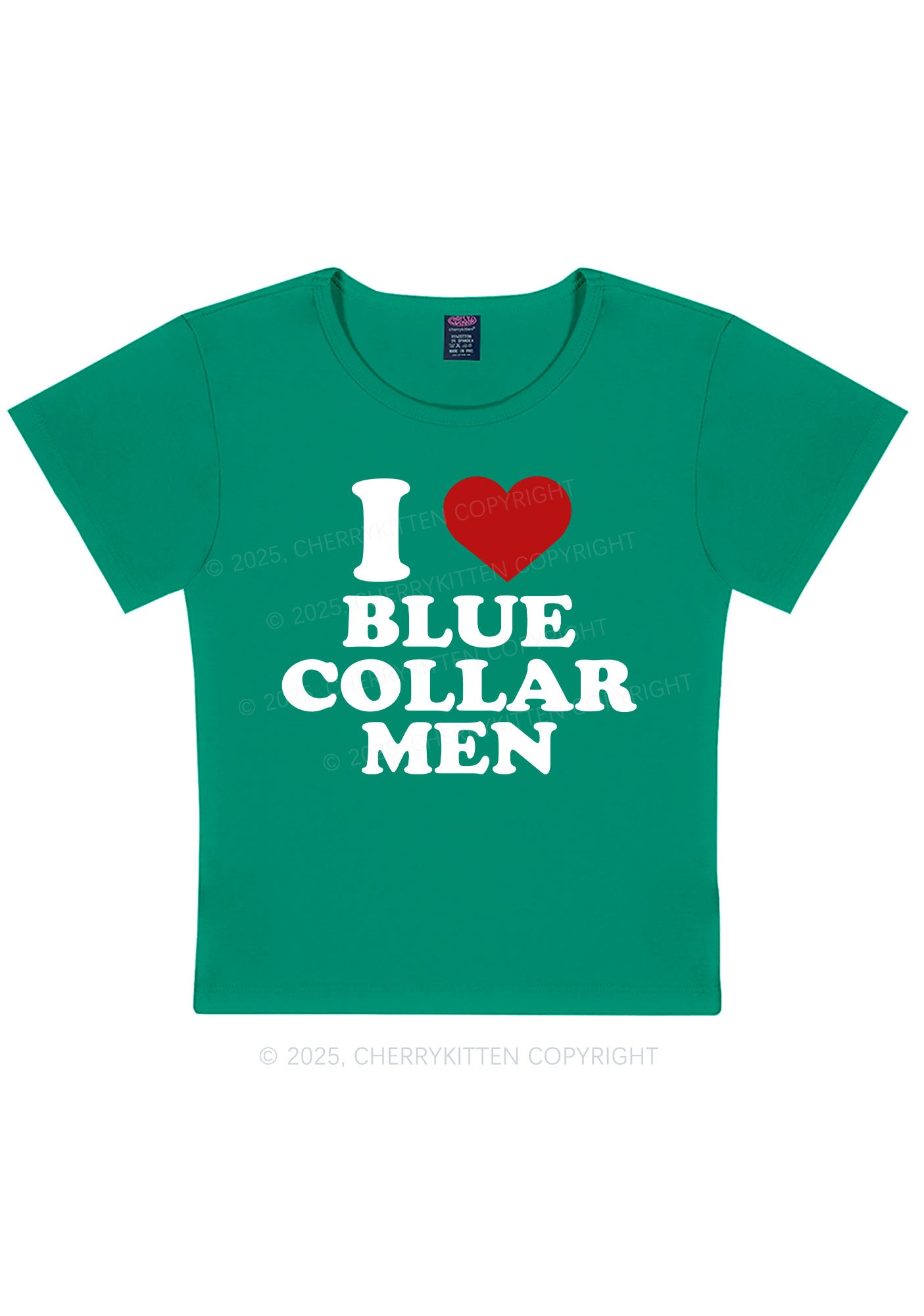 I Love Blue Collar Men Y2K Baby Tee Cherrykitten