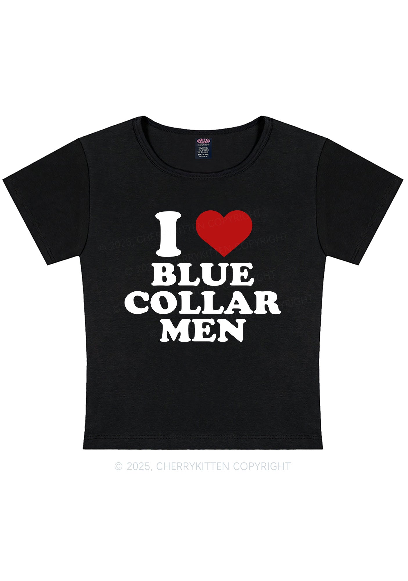 I Love Blue Collar Men Y2K Baby Tee Cherrykitten