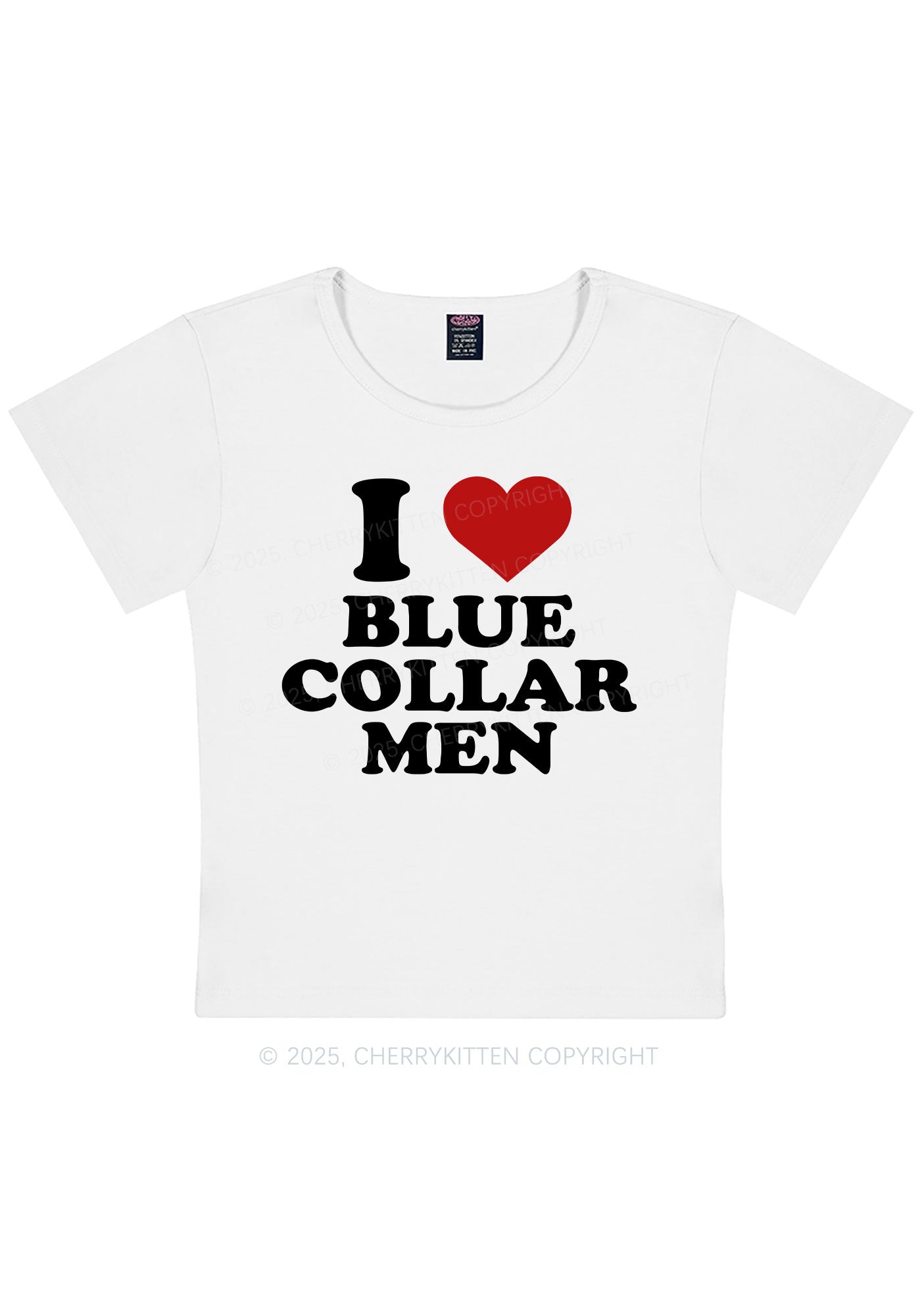 I Love Blue Collar Men Y2K Baby Tee Cherrykitten