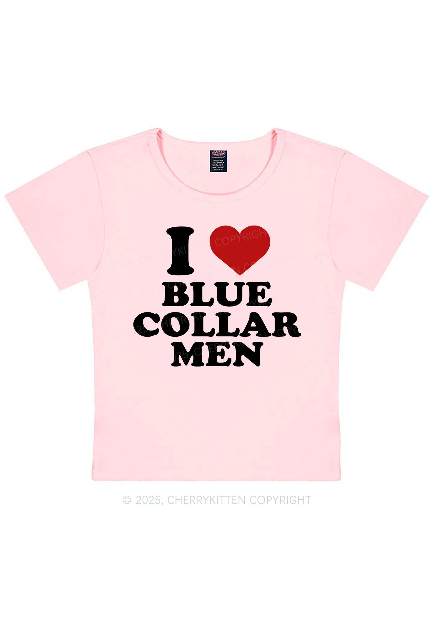 I Love Blue Collar Men Y2K Baby Tee Cherrykitten