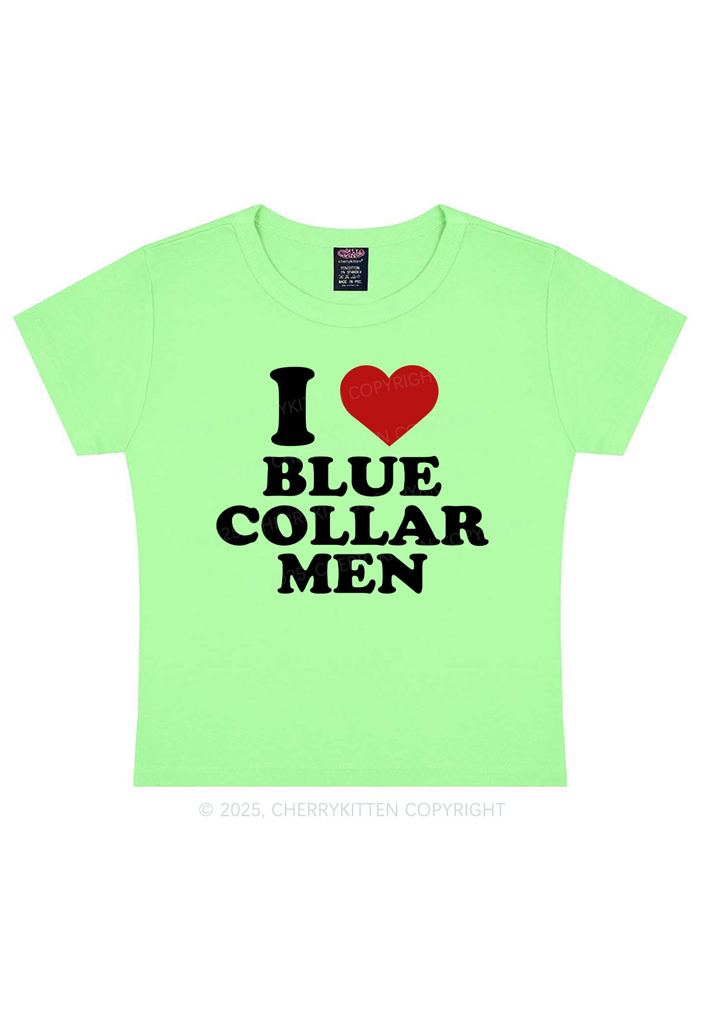 I Love Blue Collar Men Y2K Baby Tee Cherrykitten