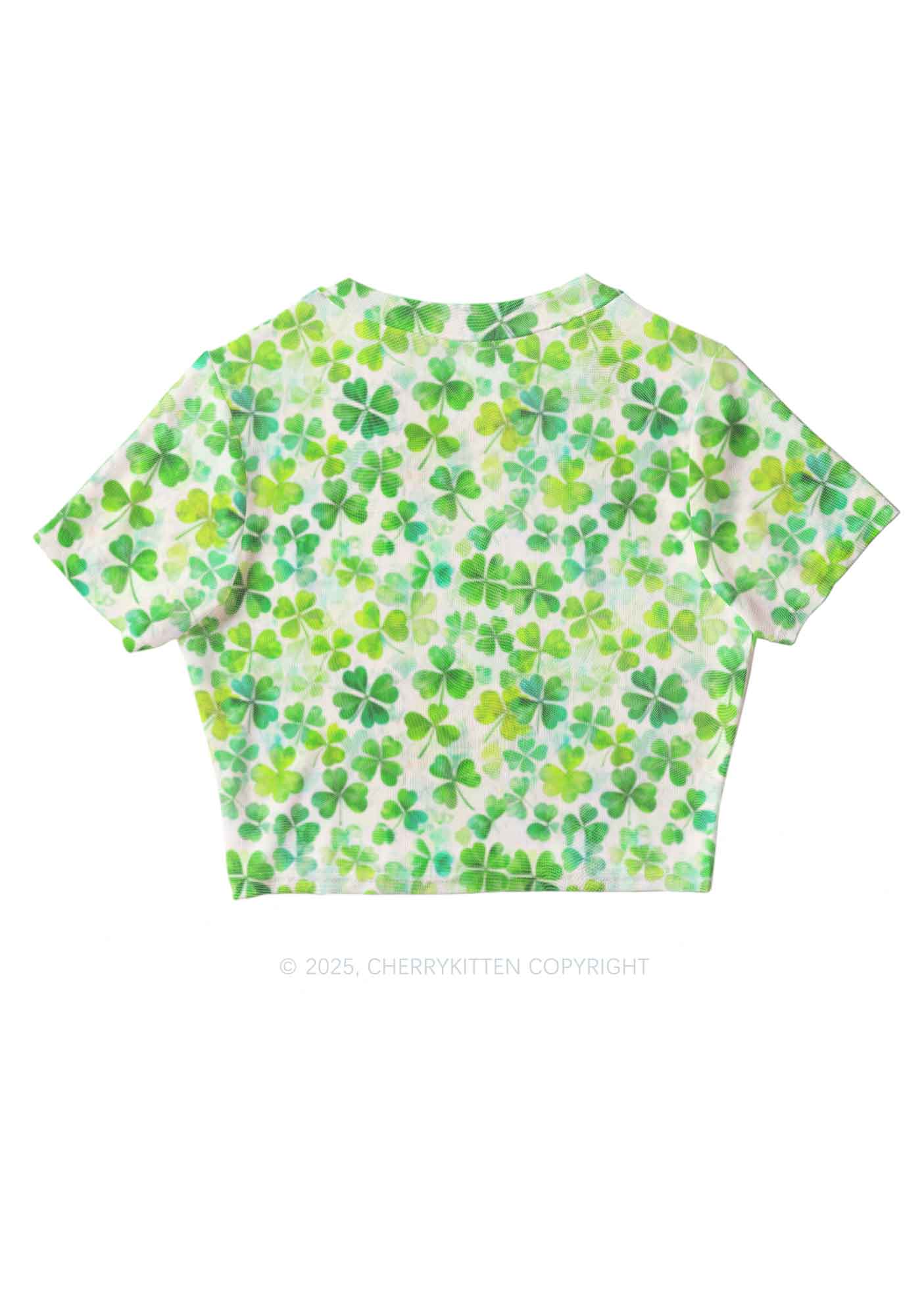Green Shamrock Y2K Mesh Crop Top Cherrykitten