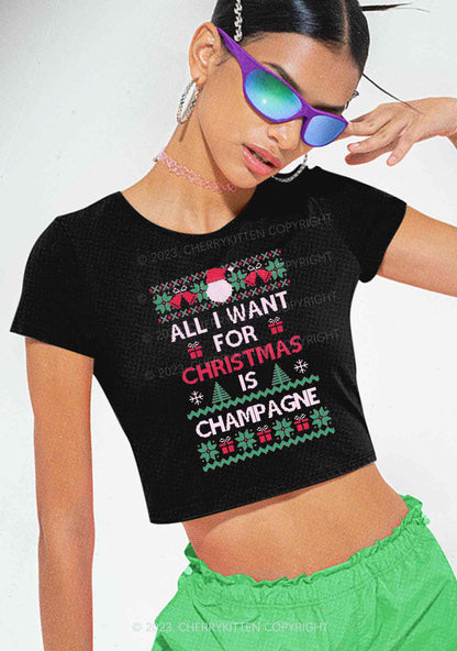 All I Want For Christmas Is Champagne Y2K Baby Tee Cherrykitten
