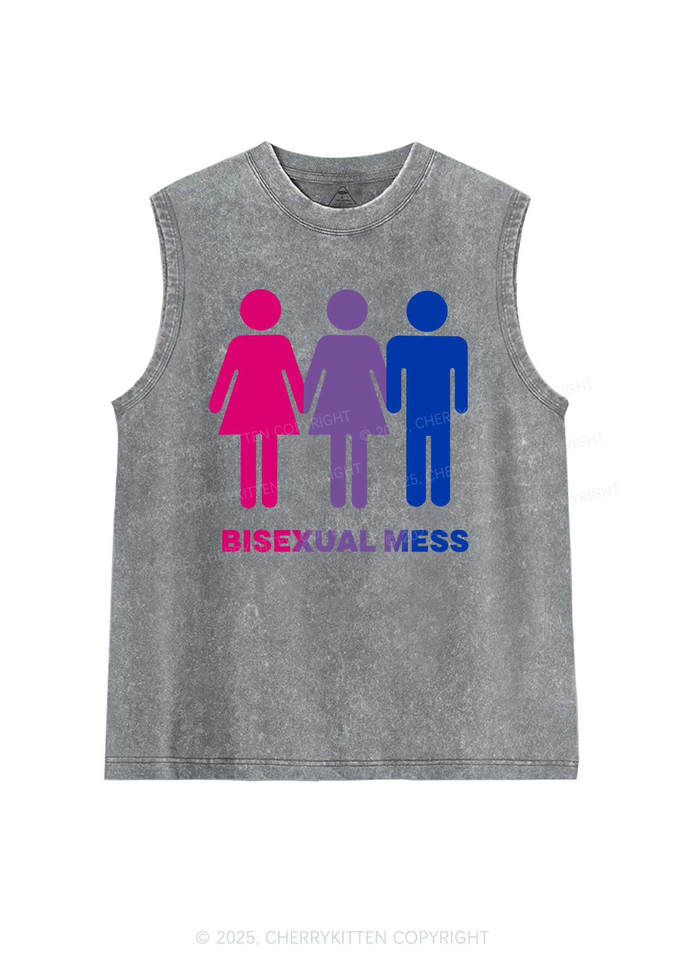 Bisexual Mess Love Pride Y2K Washed Muscle Tank Cherrykitten