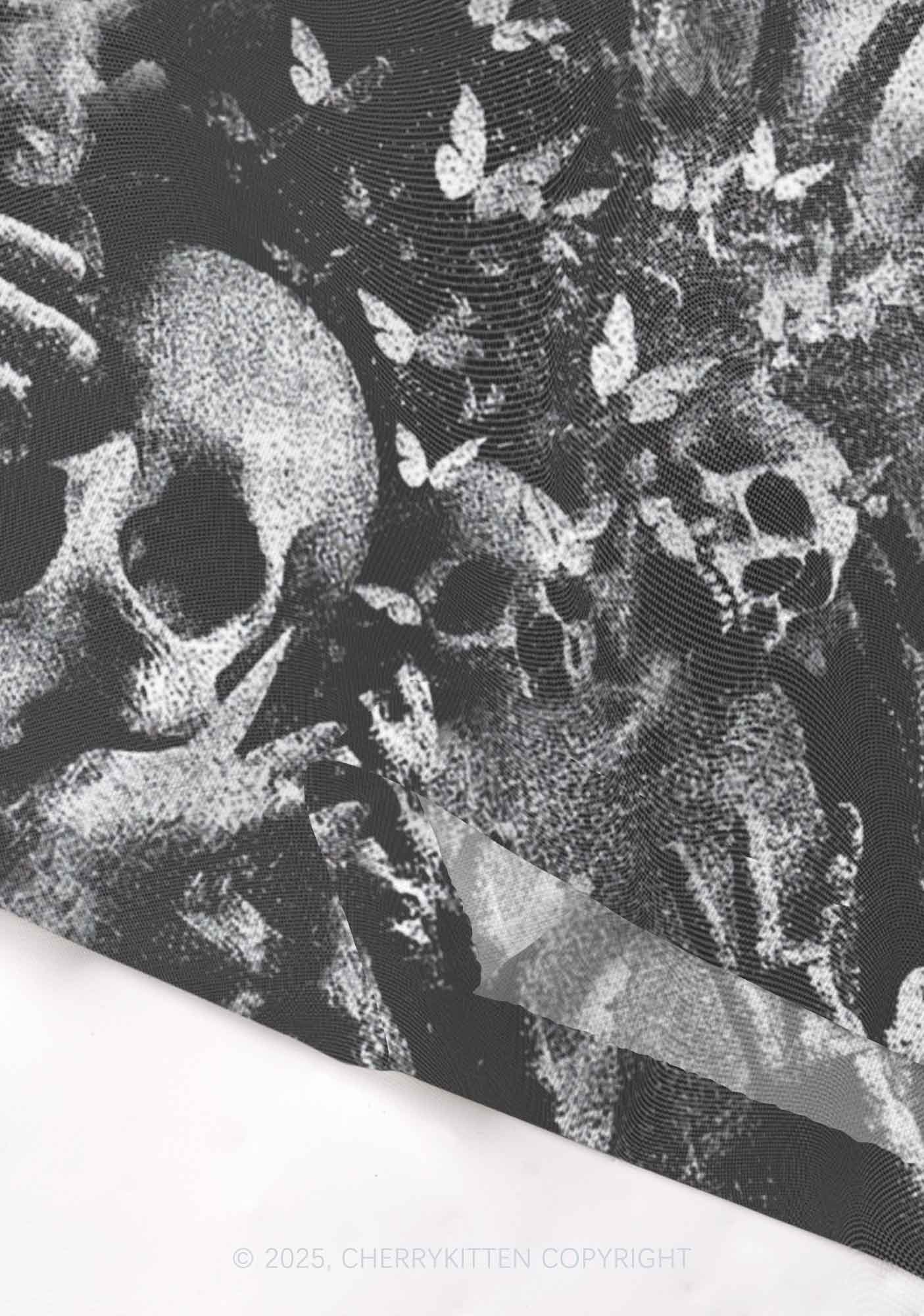 Halloween Gothic Skull Y2K Mesh Crop Top Cherrykitten