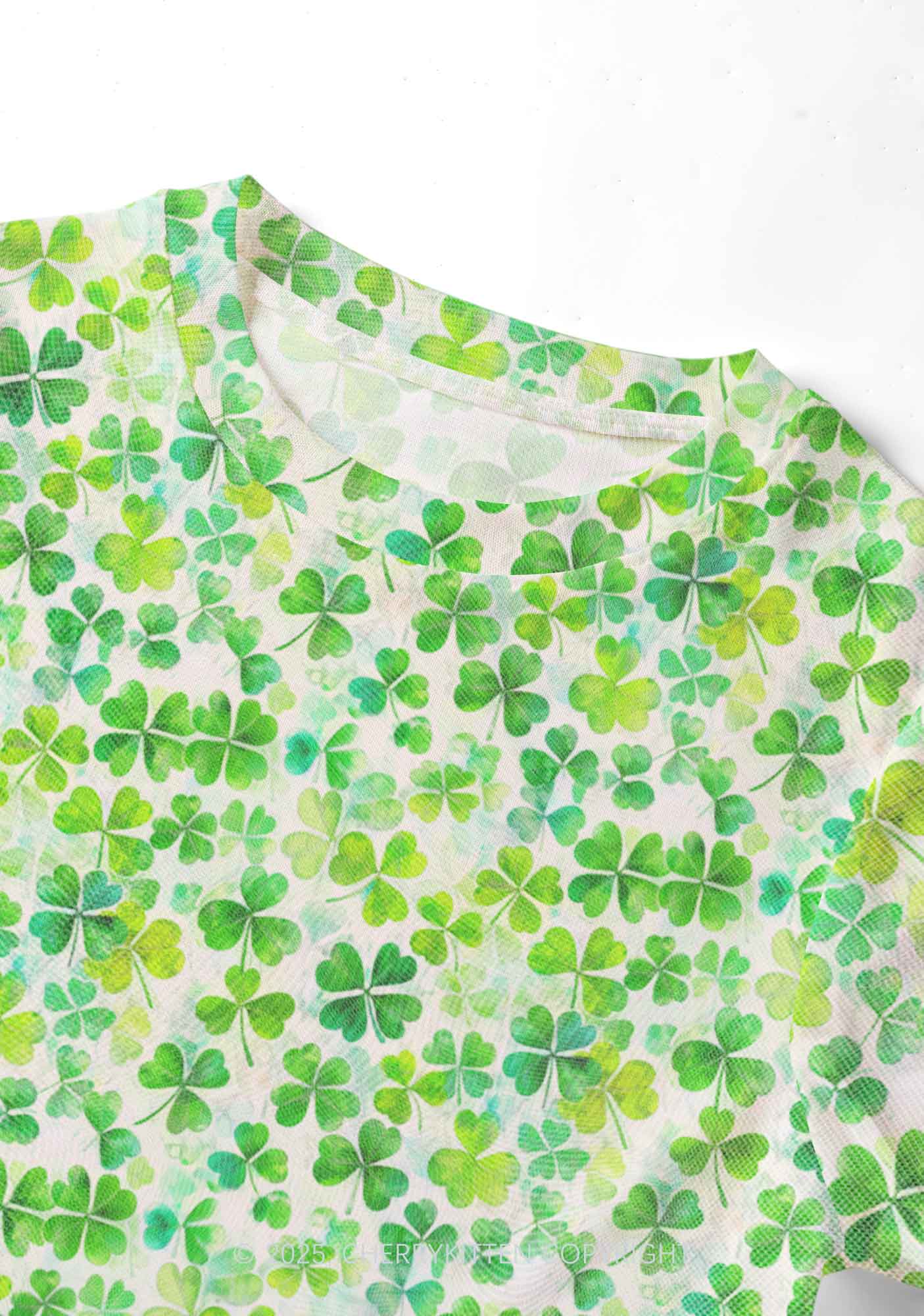Green Shamrock Y2K Mesh Crop Top Cherrykitten