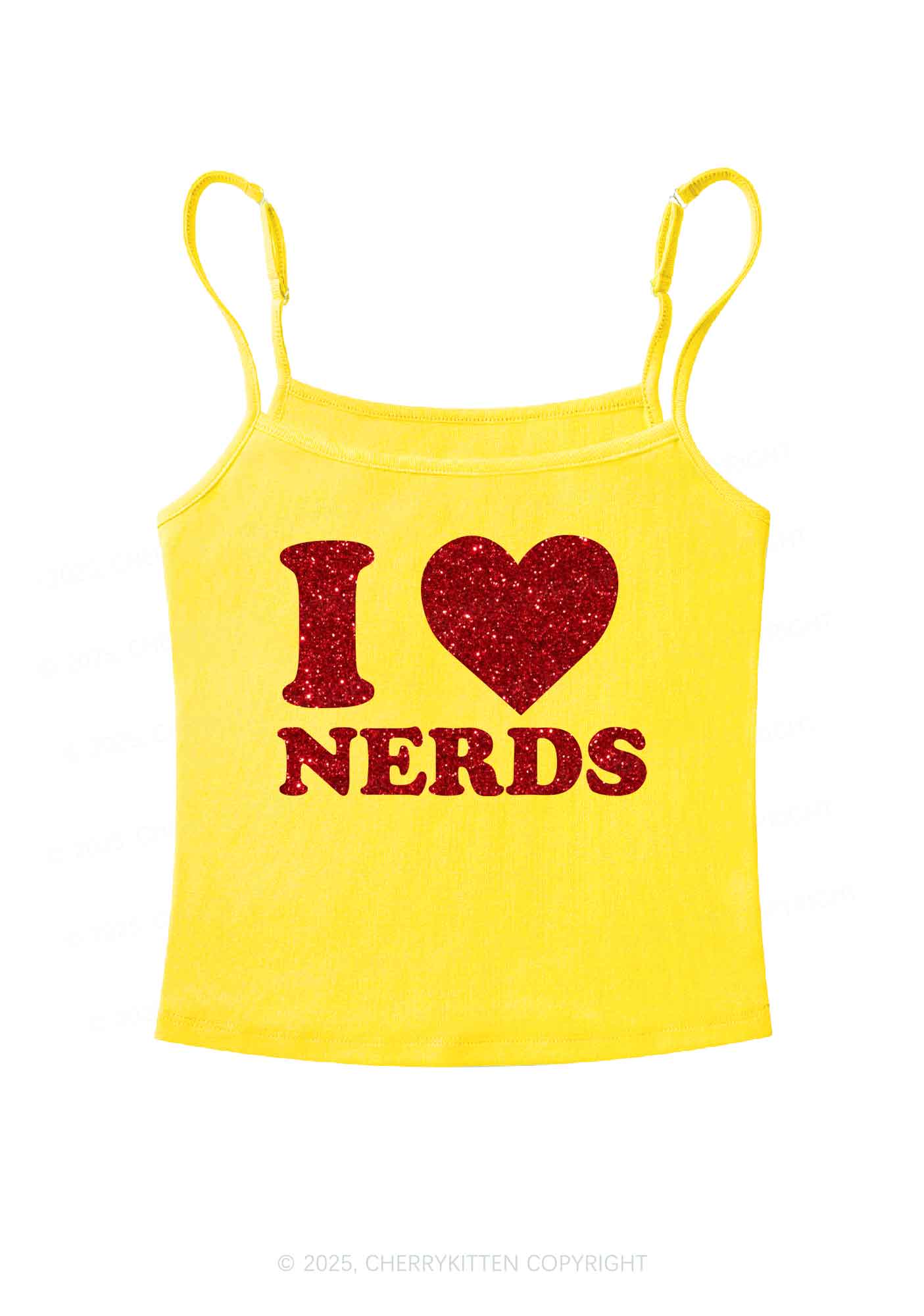 Glitter I Love Nerds Y2K Spaghetti Strap Cami Cherrykitten