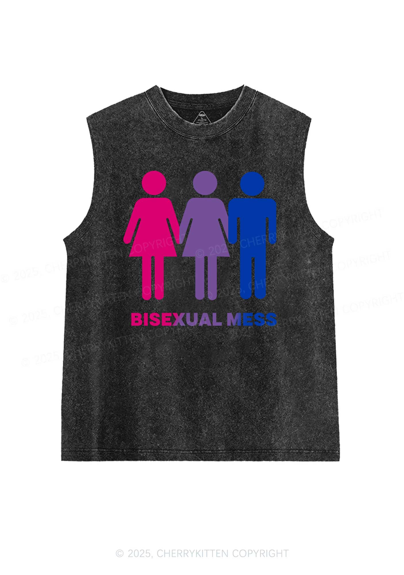 Bisexual Mess Love Pride Y2K Washed Muscle Tank Cherrykitten